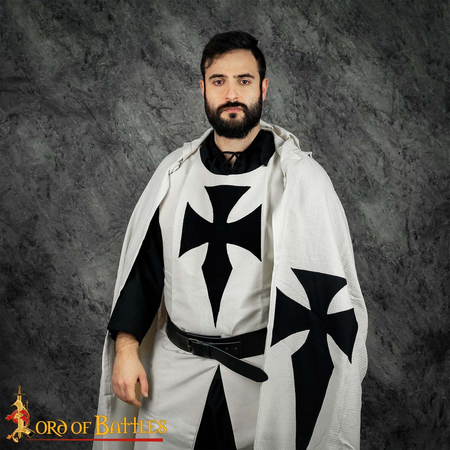 Capa de Caballero Templario con Capucha del Siglo Xiii - Capa de Cruzado de Algodón con Cruz Negra - Imagen 6