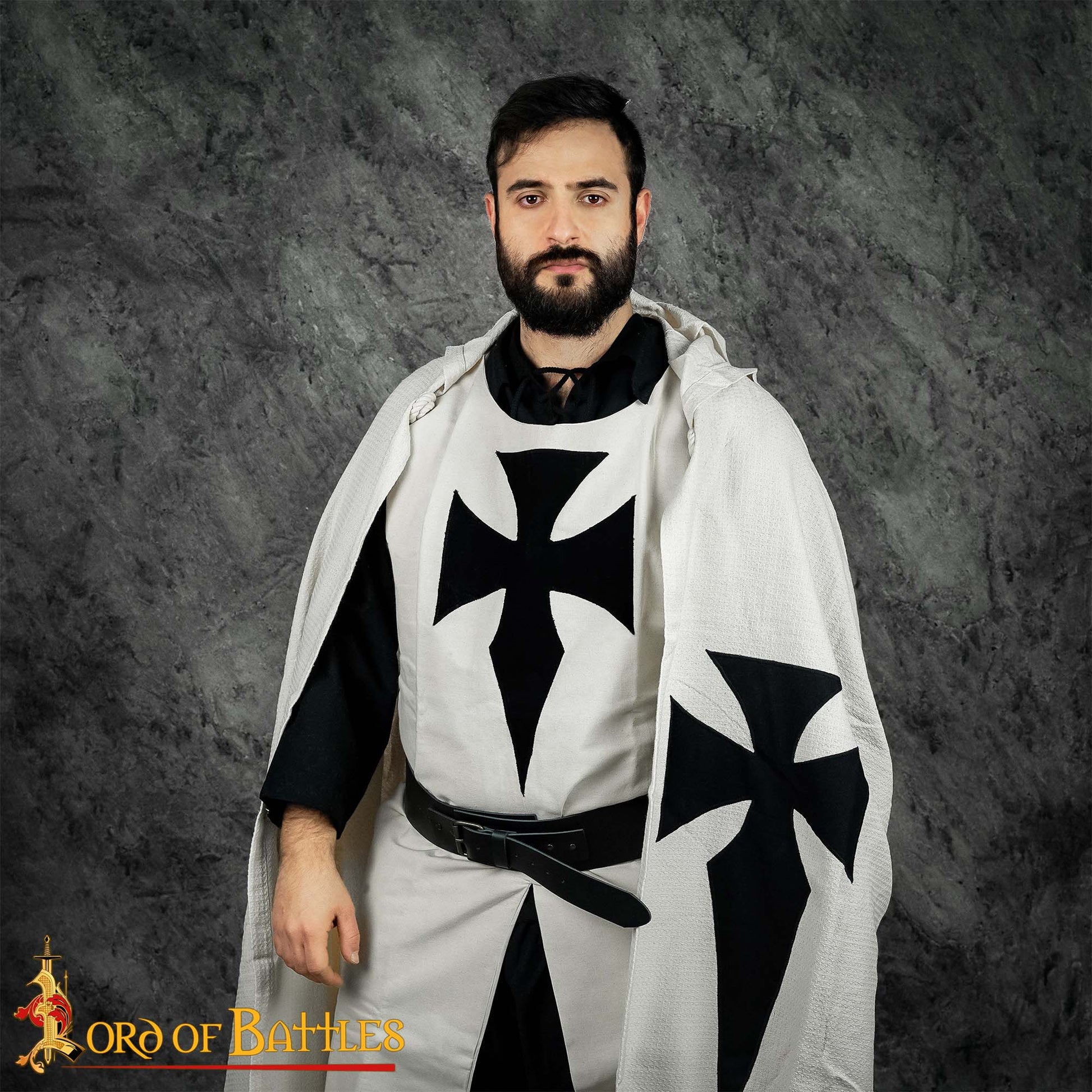 Capa de Caballero Templario con Capucha del Siglo Xiii - Capa de Cruzado de Algodón con Cruz Negra - Imagen 6