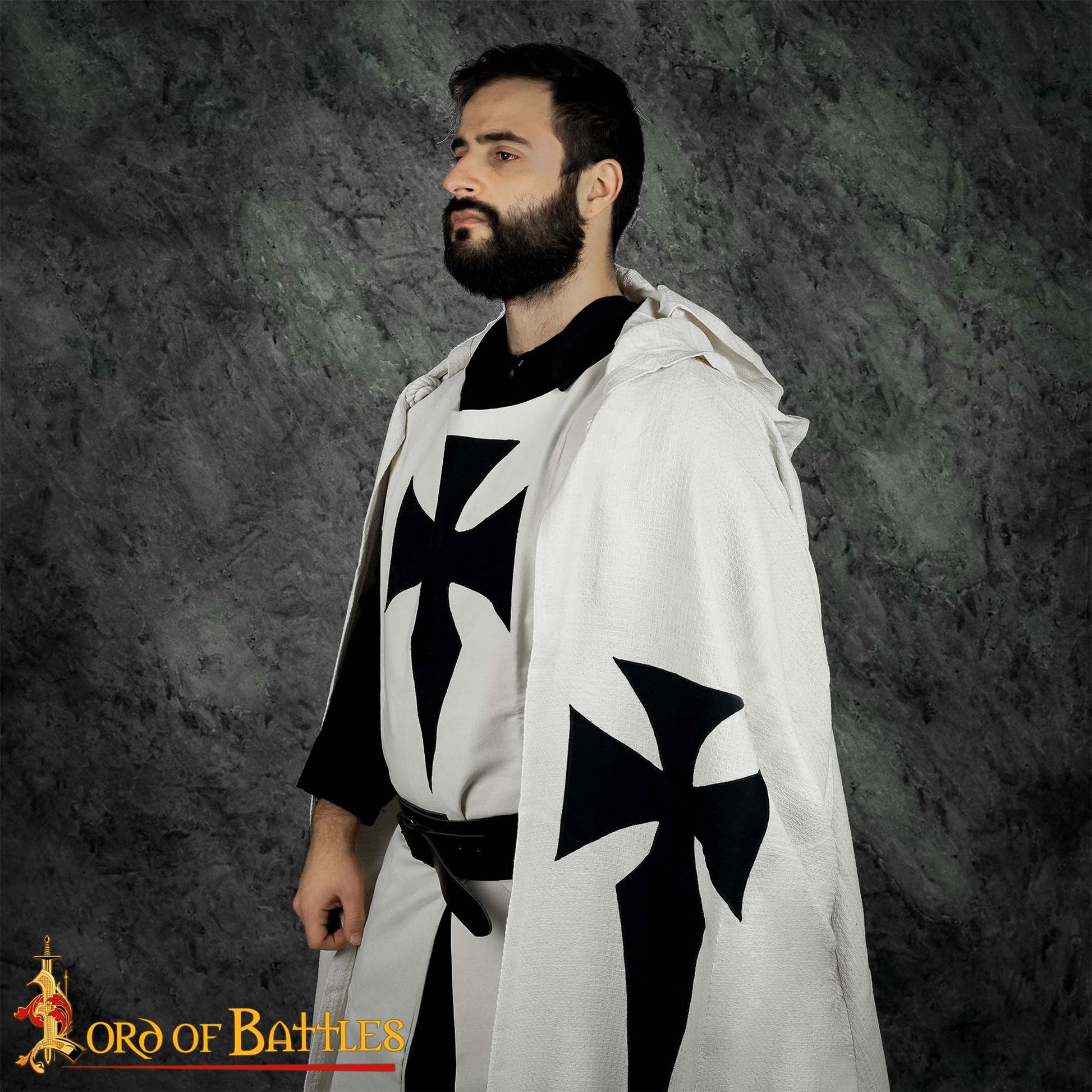 Capa de Caballero Templario con Capucha del Siglo Xiii - Capa de Cruzado de Algodón con Cruz Negra - Imagen 1