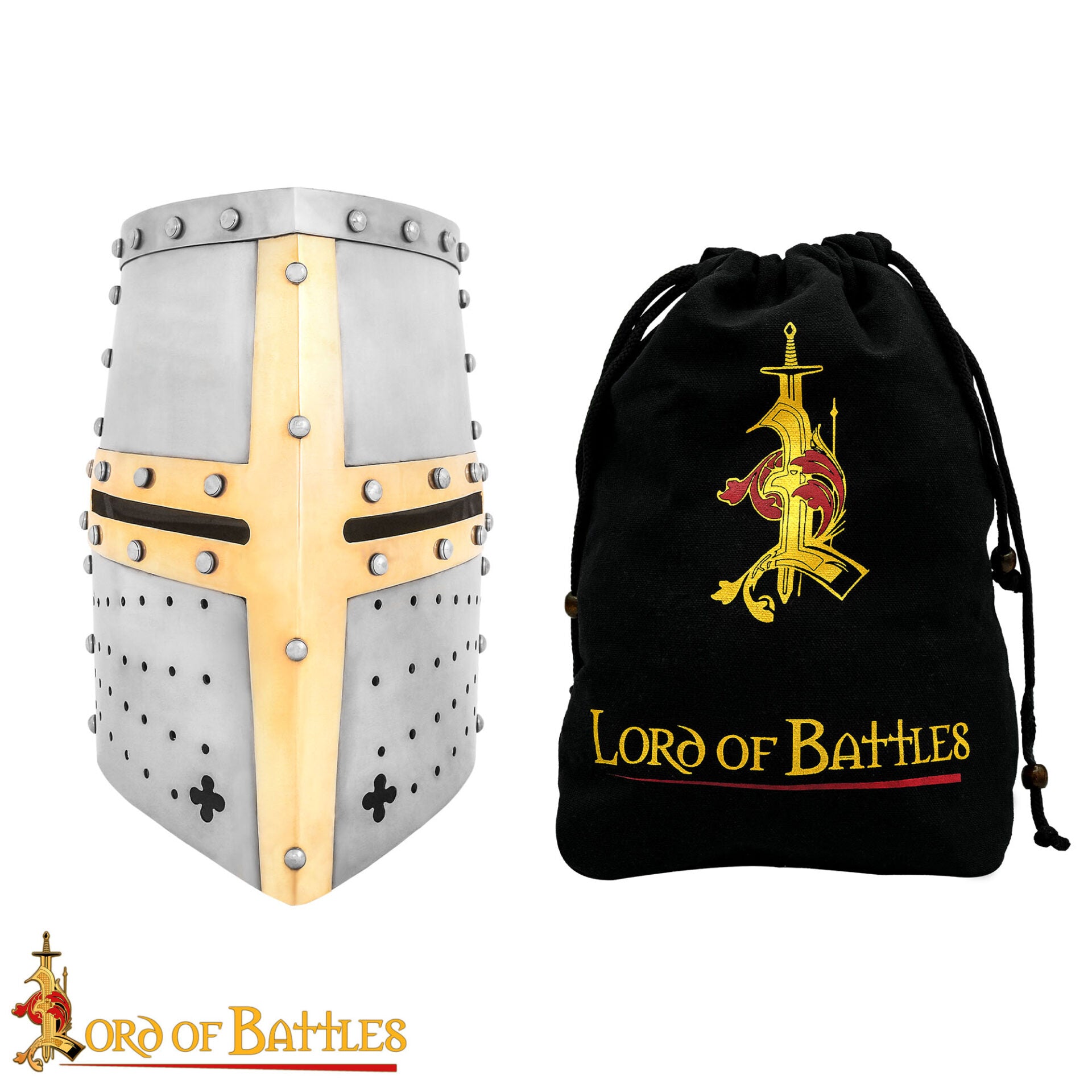 Crusader Knight Pot Helm Battle Ready con Cruz de Latón - Casco de Acero de Calibre 16 - Imagen 4