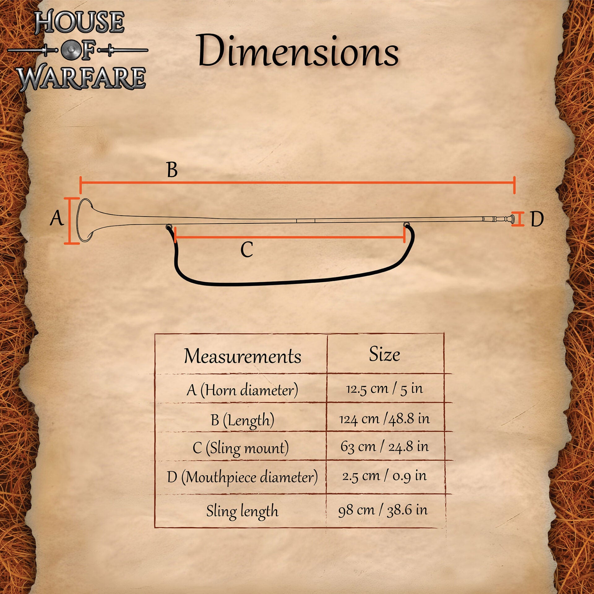 Trompeta Heráldica Medieval de Latón - Corneta Pulida de 50 Pulgadas con Cordón Rojo - Imagen 3