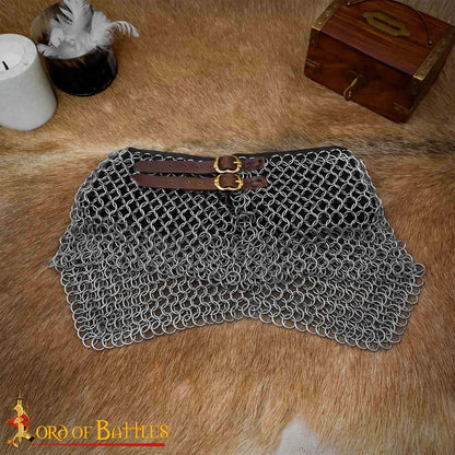 Cota de Malla Medieval - Anillos de Alta Resistencia a la Tracción con Adornos de Cuero - 9mm 16 Gauge Protección para el Cuello - Imagen 2