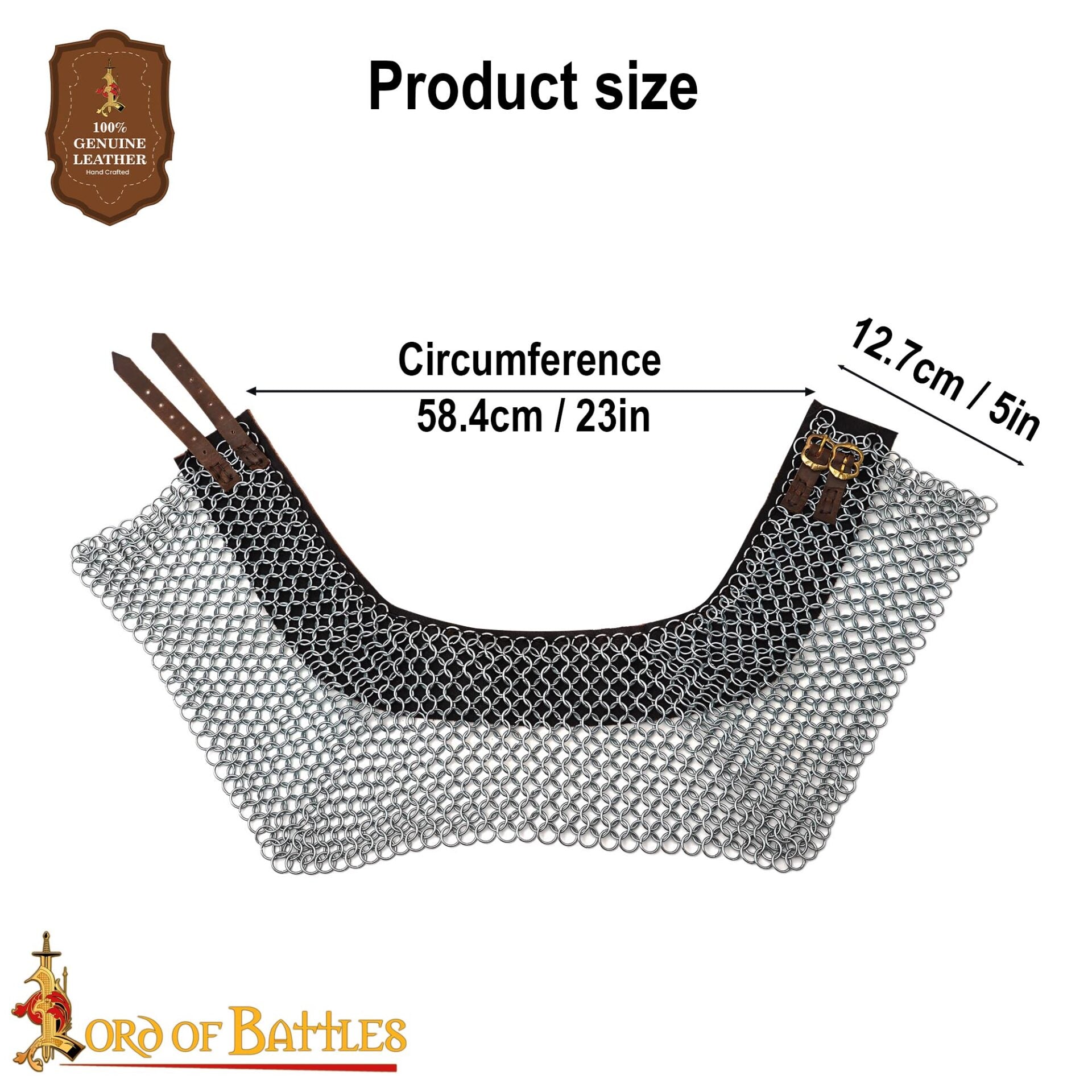 Cota de Malla Medieval - Anillos de Alta Resistencia a la Tracción con Adornos de Cuero - 9mm 16 Gauge Protección para el Cuello - Imagen 3