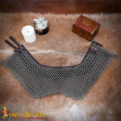 Cota de Malla Medieval - Anillos de Alta Resistencia a la Tracción con Adornos de Cuero - 9mm 16 Gauge Protección para el Cuello - Imagen 6