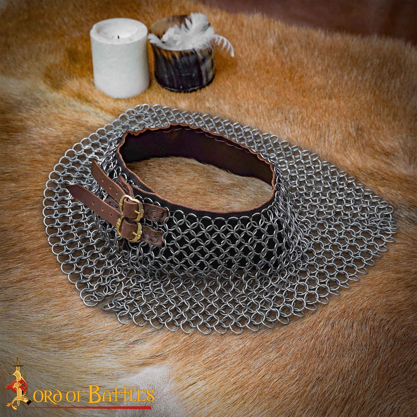 Cota de Malla Medieval - Anillos de Alta Resistencia a la Tracción con Adornos de Cuero - 9mm 16 Gauge Protección para el Cuello - Imagen 1