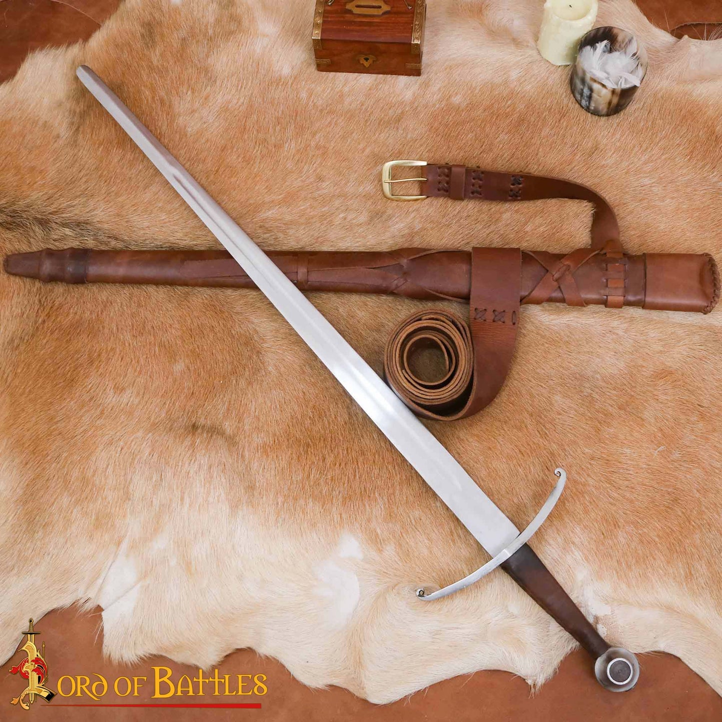 Espada Medieval Gótica de Caballero Forjada a Mano con Vaina de Cuero - Imagen 7