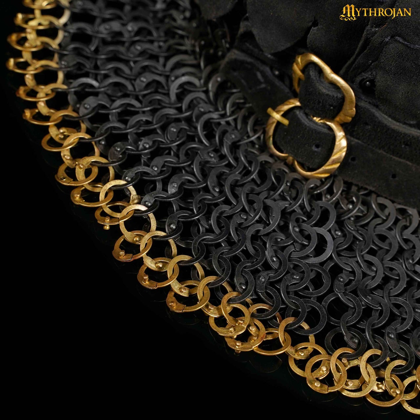 Chainmail Standard "the Black Knight Gorget" - 9mm Flat Ring Round Rivets With Sturdy Red Padded Lining And Solid Brass Closing System - Mild Steel - Ideal For Stage Combat & Reenactments - Padded Lining - Imagen 2