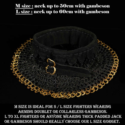 Chainmail Standard "the Black Knight Gorget" - 9mm Flat Ring Round Rivets With Sturdy Red Padded Lining And Solid Brass Closing System - Mild Steel - Ideal For Stage Combat & Reenactments - Padded Lining - Imagen 3