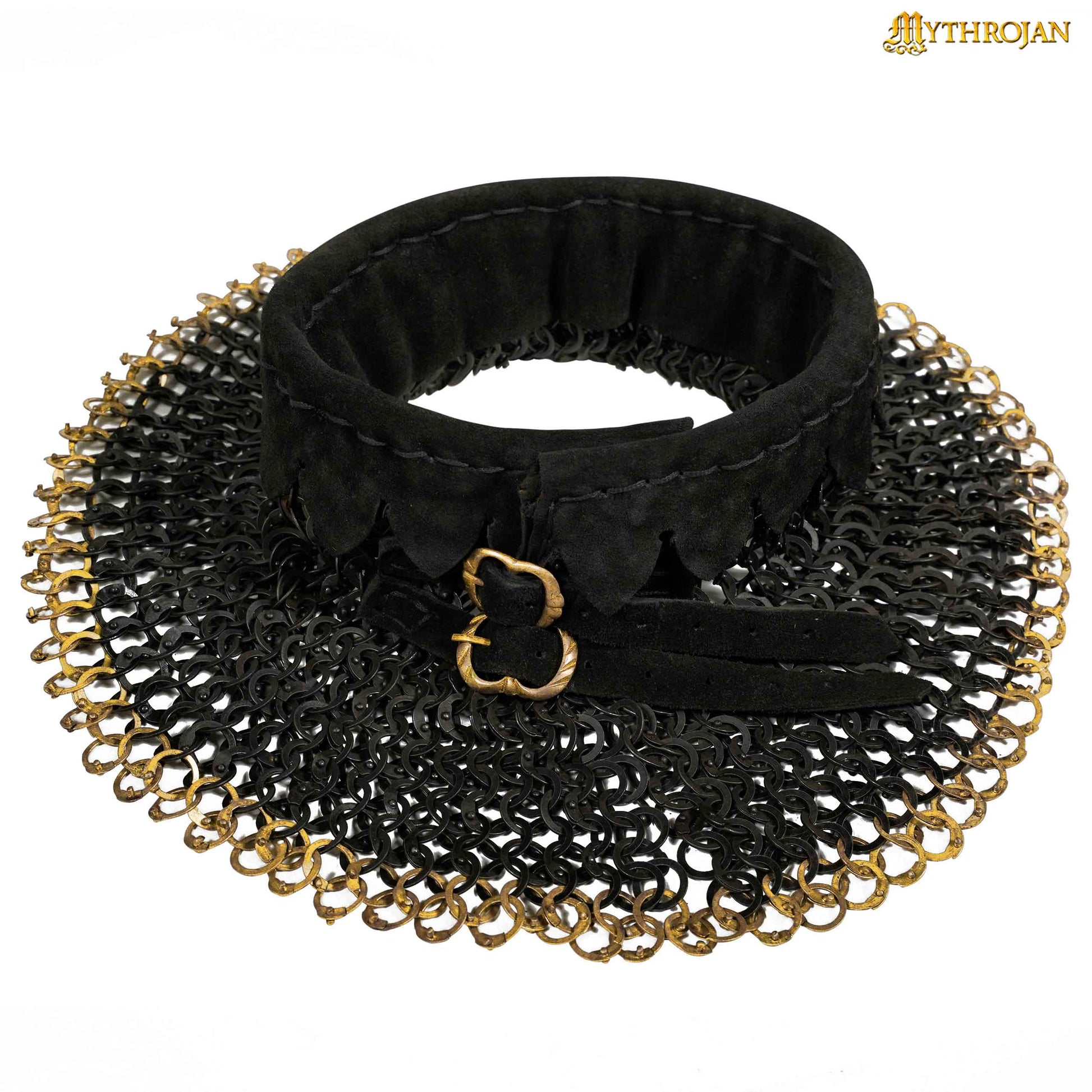 Chainmail Standard "the Black Knight Gorget" - 9mm Flat Ring Round Rivets With Sturdy Red Padded Lining And Solid Brass Closing System - Mild Steel - Ideal For Stage Combat & Reenactments - Padded Lining - Imagen 4