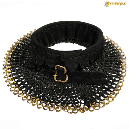 Chainmail Standard "the Black Knight Gorget" - 9mm Flat Ring Round Rivets With Sturdy Red Padded Lining And Solid Brass Closing System - Mild Steel - Ideal For Stage Combat & Reenactments - Padded Lining - Imagen 4