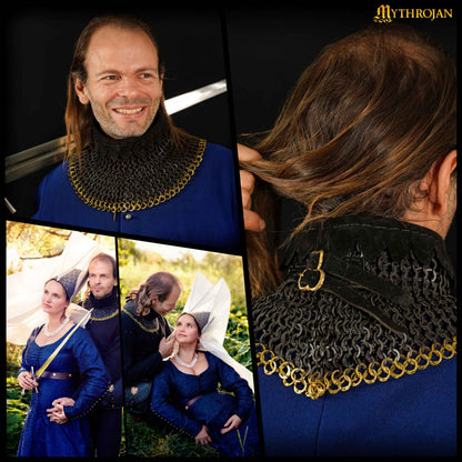 Chainmail Standard "the Black Knight Gorget" - 9mm Flat Ring Round Rivets With Sturdy Red Padded Lining And Solid Brass Closing System - Mild Steel - Ideal For Stage Combat & Reenactments - Padded Lining - Imagen 6
