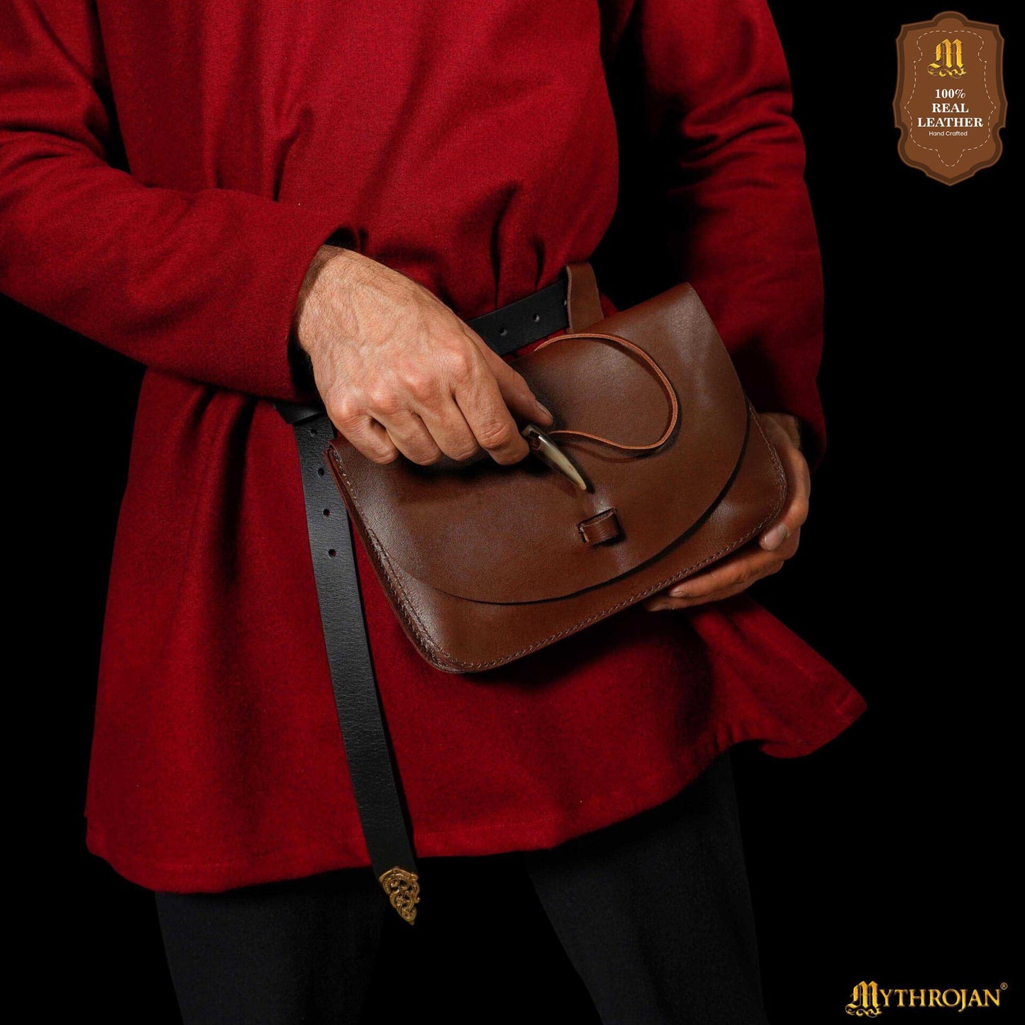 Mythical Venture Medieval Leather Bag - Full Grain Brown Bolsa para Larp y Temas Medievales - Imagen 3