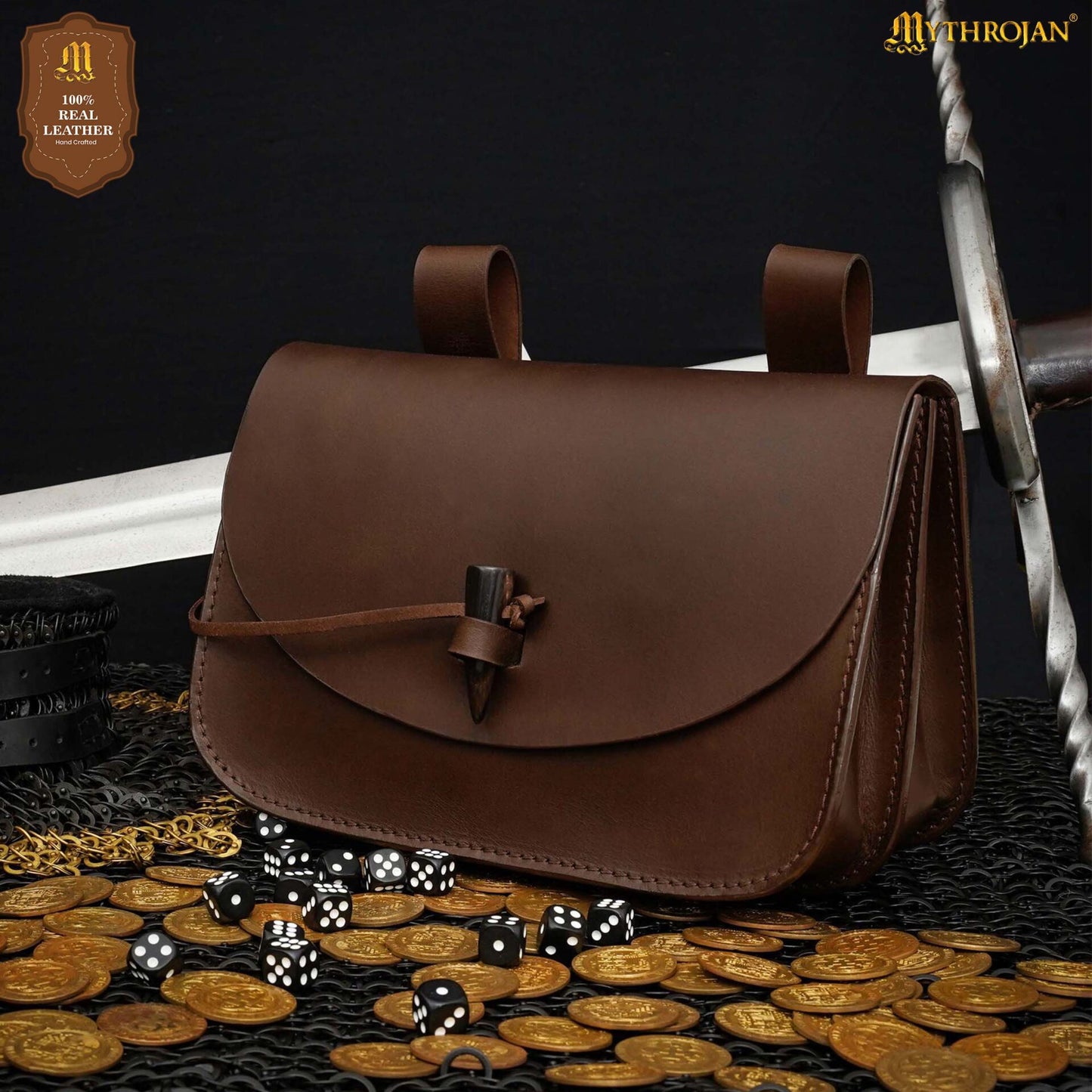 Mythical Venture Medieval Leather Bag - Full Grain Brown Bolsa para Larp y Temas Medievales - Imagen 15
