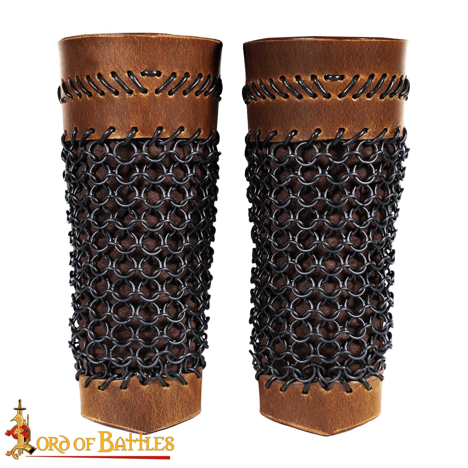 Brazales de Cuero Marrón y Cota de Malla - Guardabrazos Artesanales - Par de Brazaletes Protectores Medievales - Imagen 4