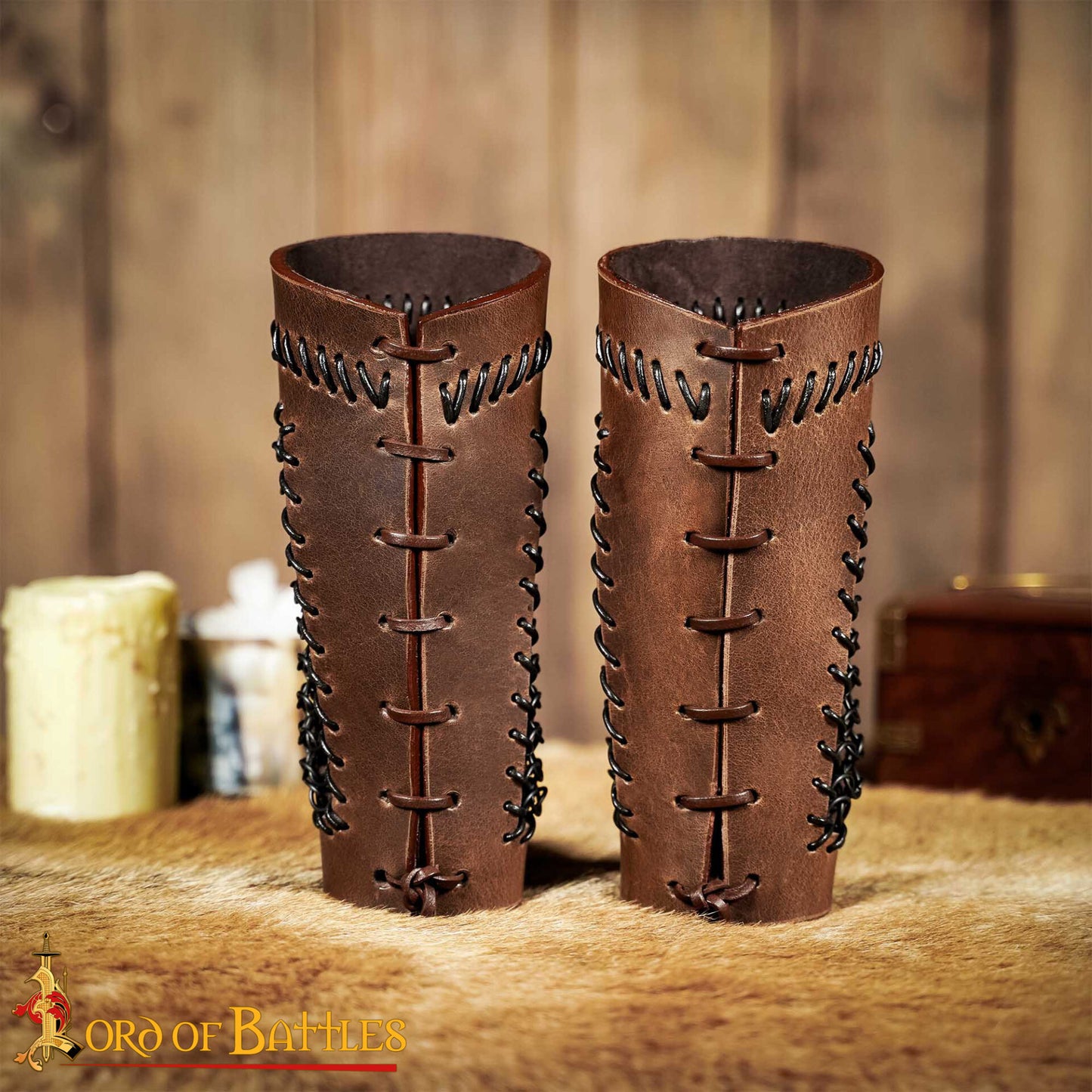 Brazales de Cuero Marrón y Cota de Malla - Guardabrazos Artesanales - Par de Brazaletes Protectores Medievales - Imagen 6