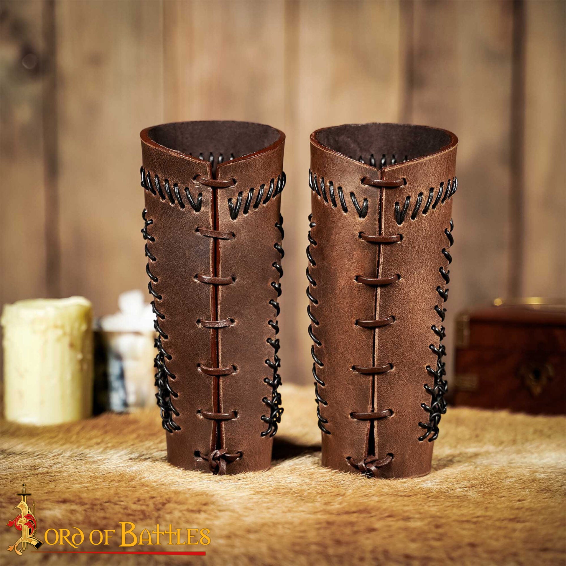 Brazales de Cuero Marrón y Cota de Malla - Guardabrazos Artesanales - Par de Brazaletes Protectores Medievales - Imagen 6