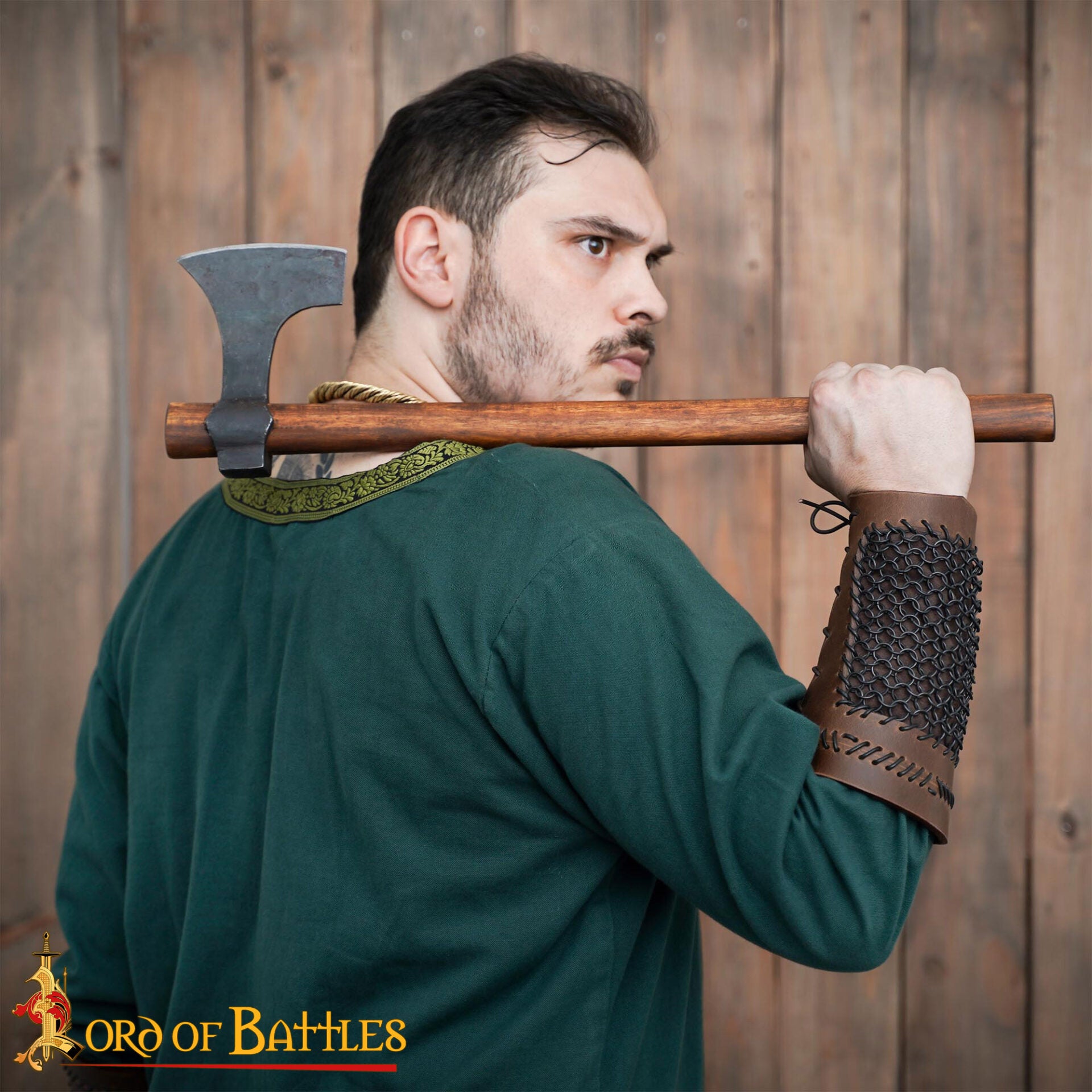 Brazales de Cuero Marrón y Cota de Malla - Guardabrazos Artesanales - Par de Brazaletes Protectores Medievales - Imagen 9