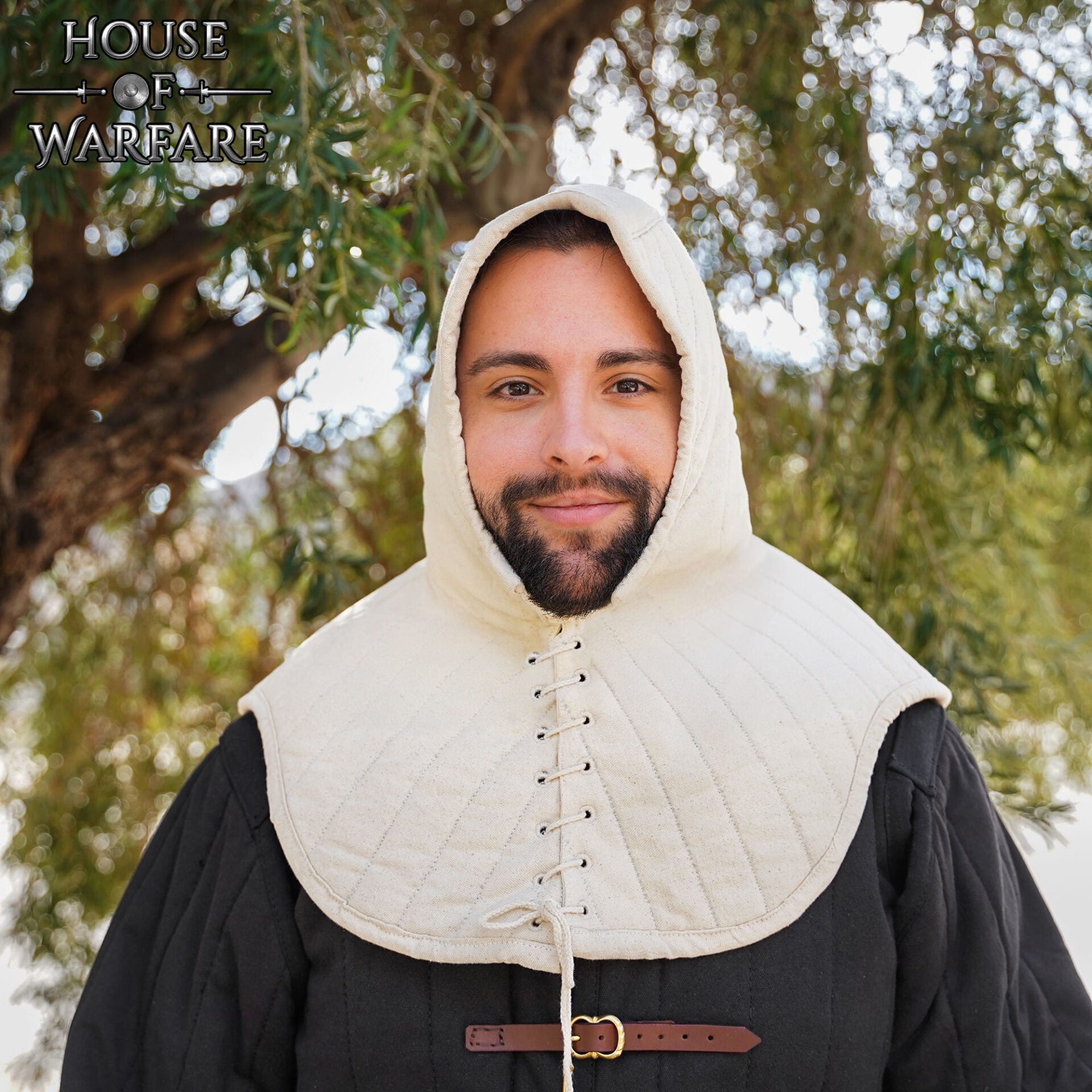 Cuello Acolchado de Lona de Algodón con Capucha - Gorro Acolchado Crudo para Casco Medieval Acolchado - Imagen 1