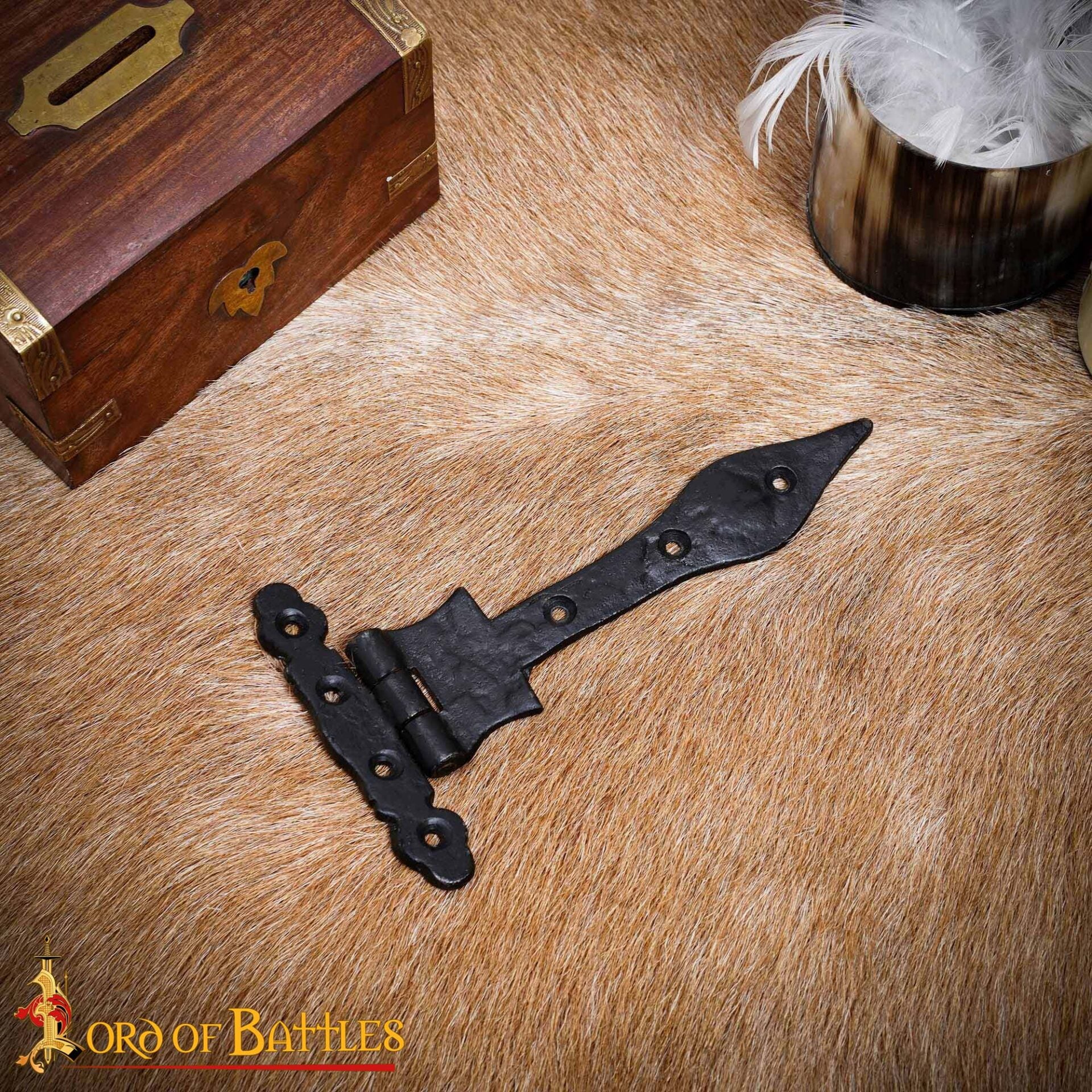 Bisagra Medieval en T de Hierro Forjado a Mano con Punta de Lanza - Bisagra Rústica con Correa Negra para Puertas de Granero, Cofres, Armarios y Puertas - Imagen 2