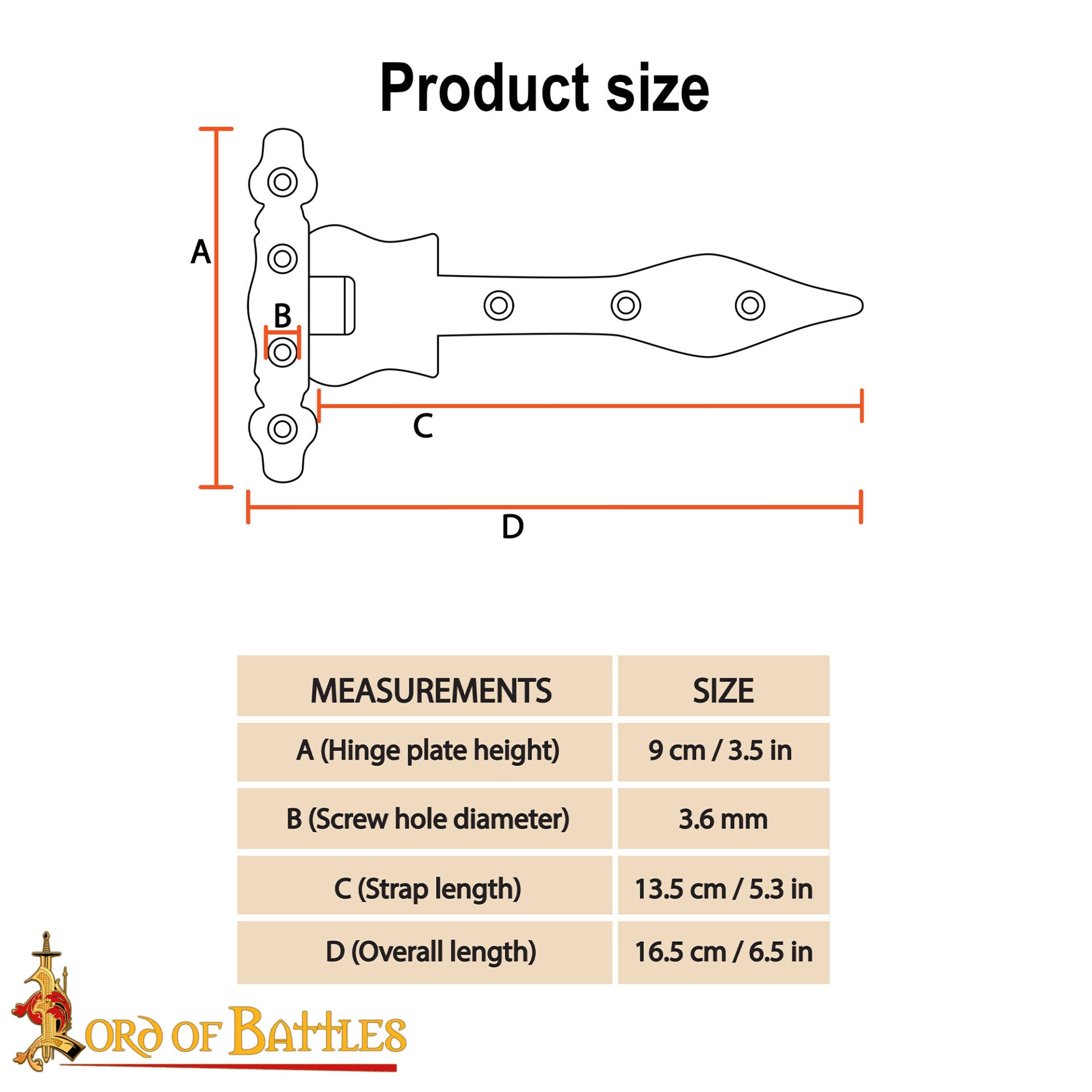 Bisagra Medieval en T de Hierro Forjado a Mano con Punta de Lanza - Bisagra Rústica con Correa Negra para Puertas de Granero, Cofres, Armarios y Puertas - Imagen 3