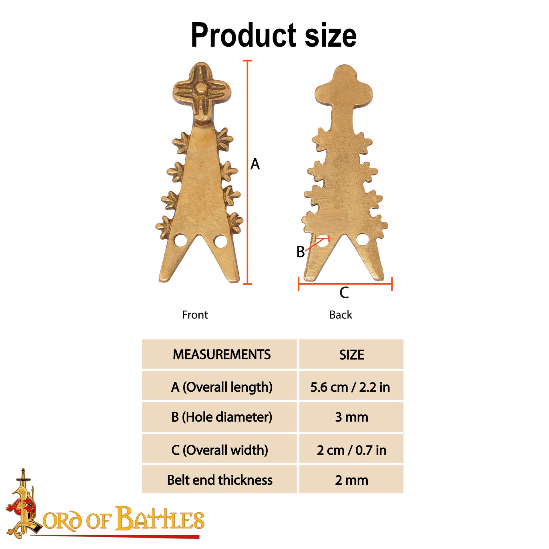 Extremo de Cinturón de Latón - Chape Estilo Renacentista - Imagen 3