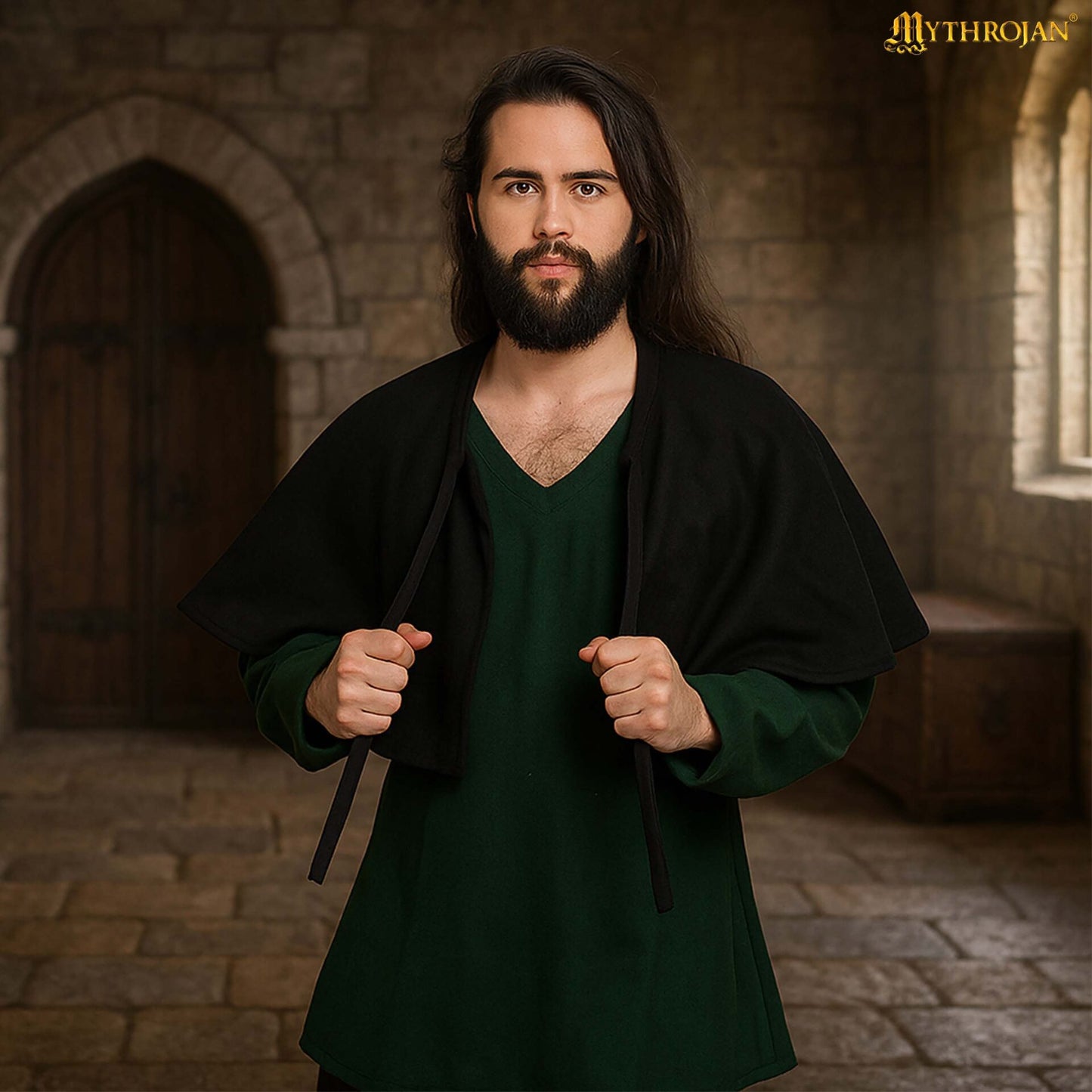 Capa Medieval Corta de Lana Capa de Hombro para Larp, Teatro, Escena y Disfraz Renacentista - Imagen 5