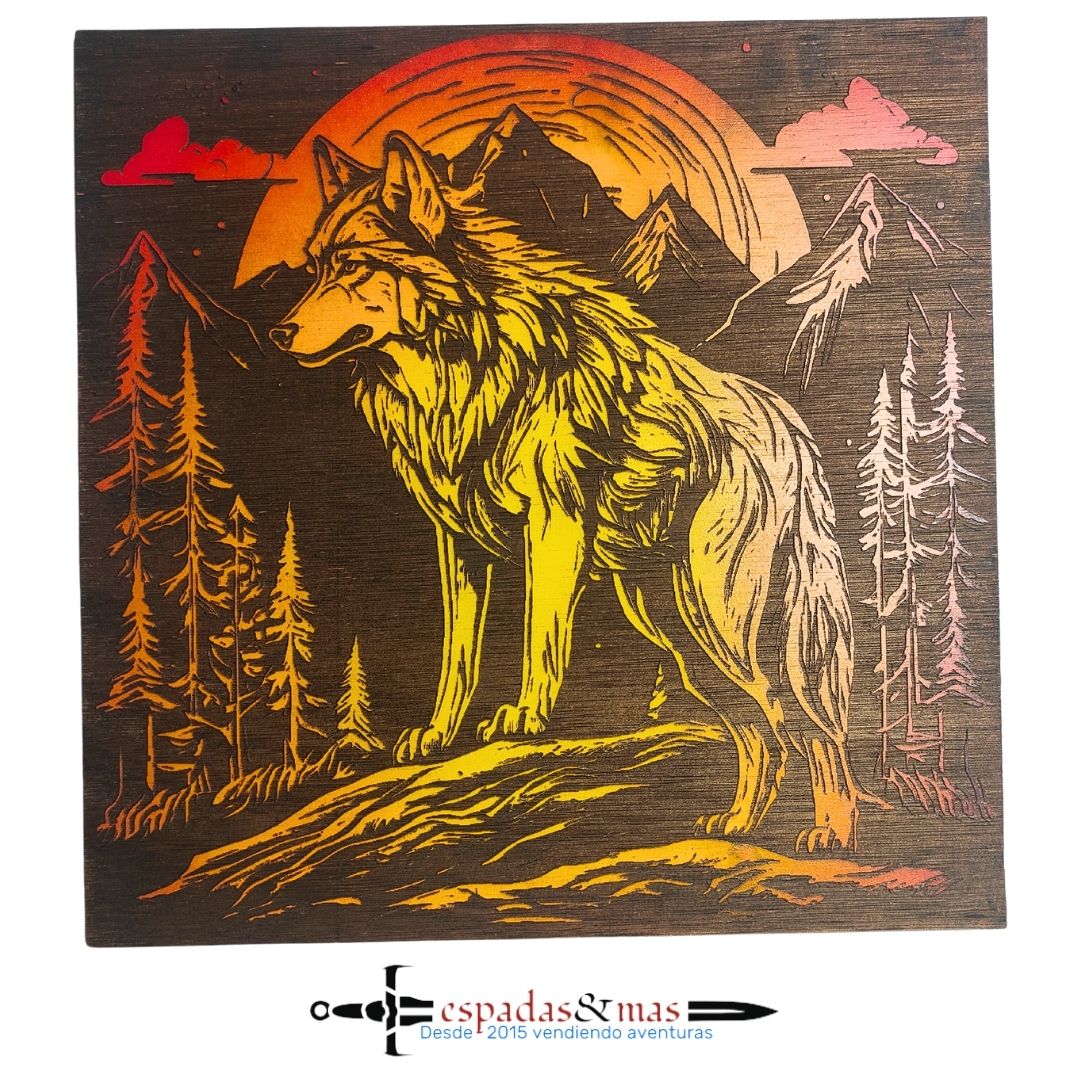 Graviertes Gemälde Wolf der Berge 1