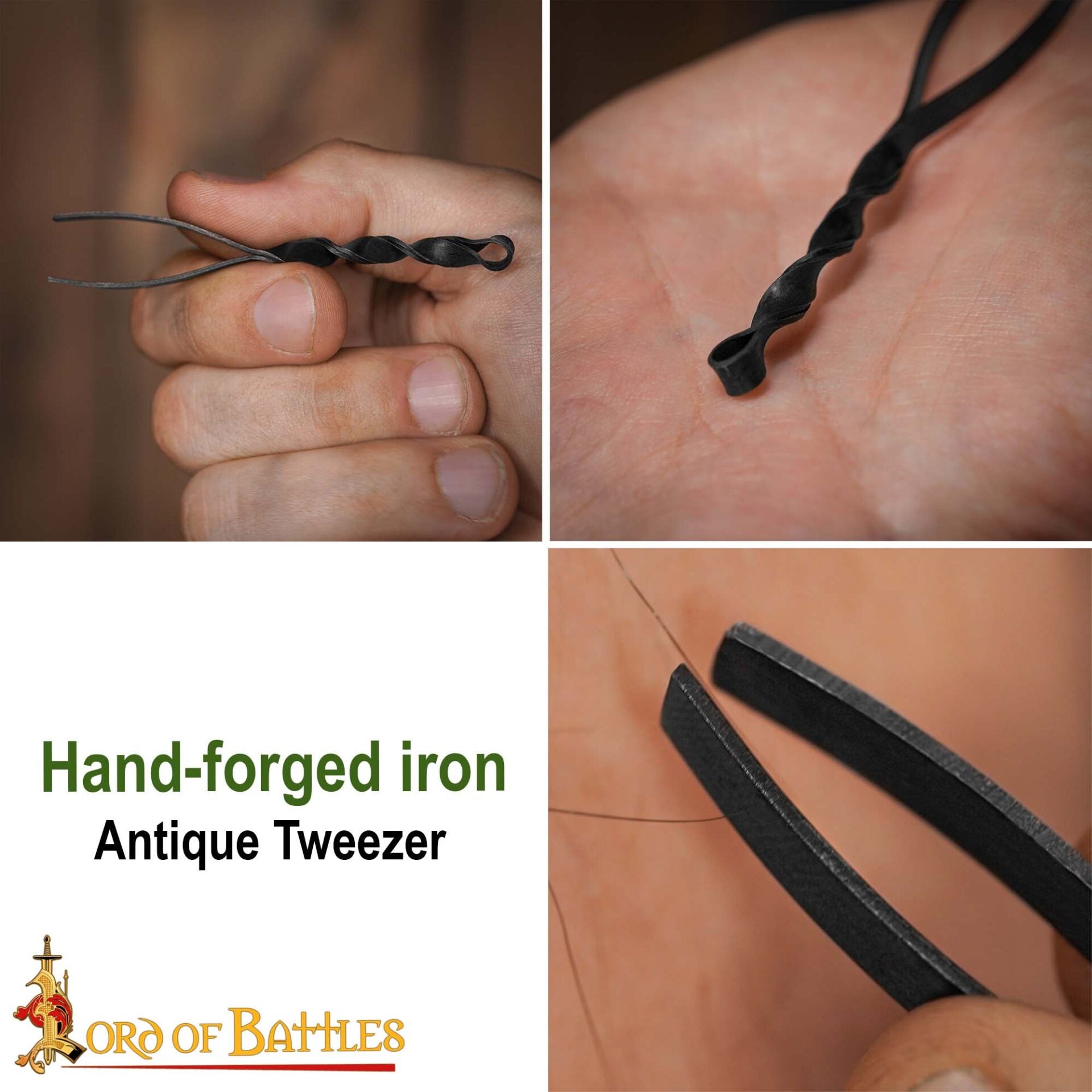 Pinza Medieval de Hierro Forjada a Mano - Herramienta Tradicional de Aseo con Mango Retorcido - Imagen 6