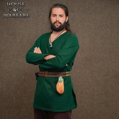 Funda Medieval de Cuero para Cinturón con Detalles de Hojas - Funda de Cordón Marrón Claro para Monedas y Accesorios - Imagen 2