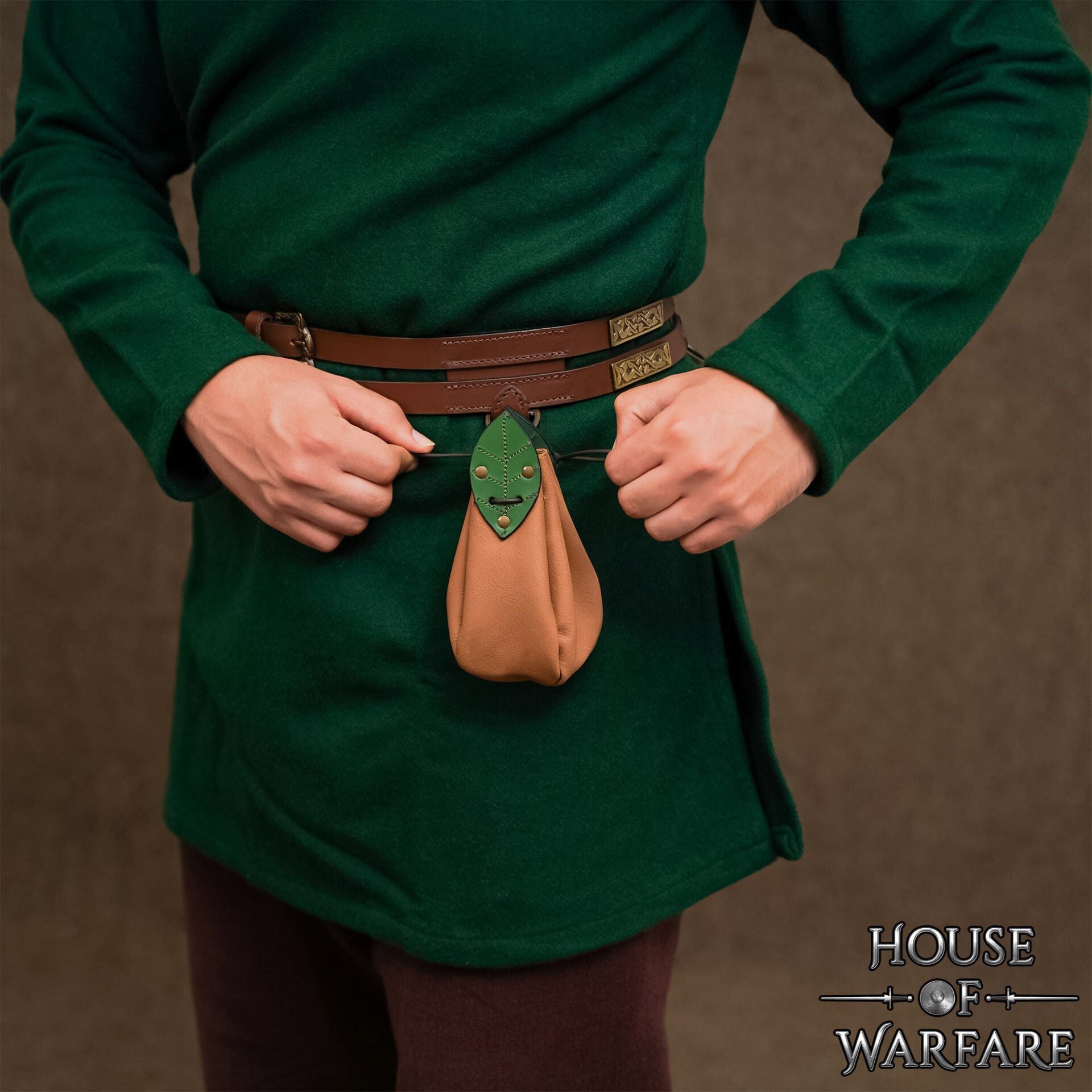 Funda Medieval de Cuero para Cinturón con Detalles de Hojas - Funda de Cordón Marrón Claro para Monedas y Accesorios - Imagen 5