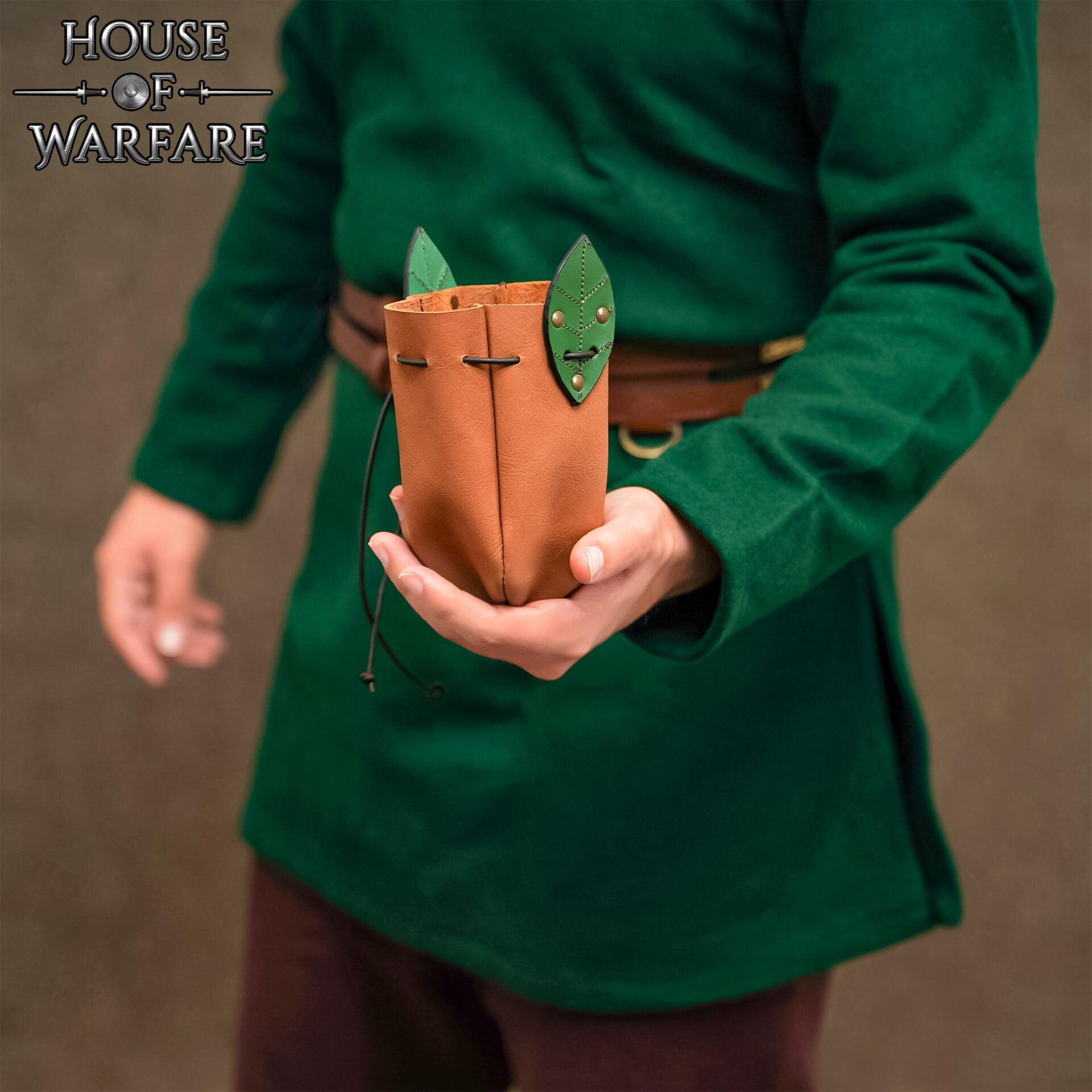 Funda Medieval de Cuero para Cinturón con Detalles de Hojas - Funda de Cordón Marrón Claro para Monedas y Accesorios - Imagen 6