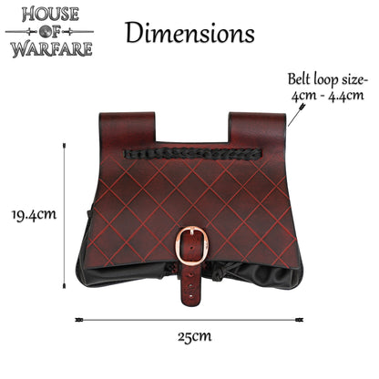 Riñonera Medieval de Cuero - Bolsa Negra y Granate Hecha a Mano con Múltiples Compartimentos Interiores - Imagen 3
