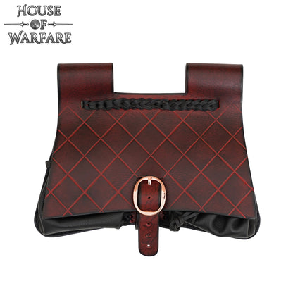 Riñonera Medieval de Cuero - Bolsa Negra y Granate Hecha a Mano con Múltiples Compartimentos Interiores - Imagen 4