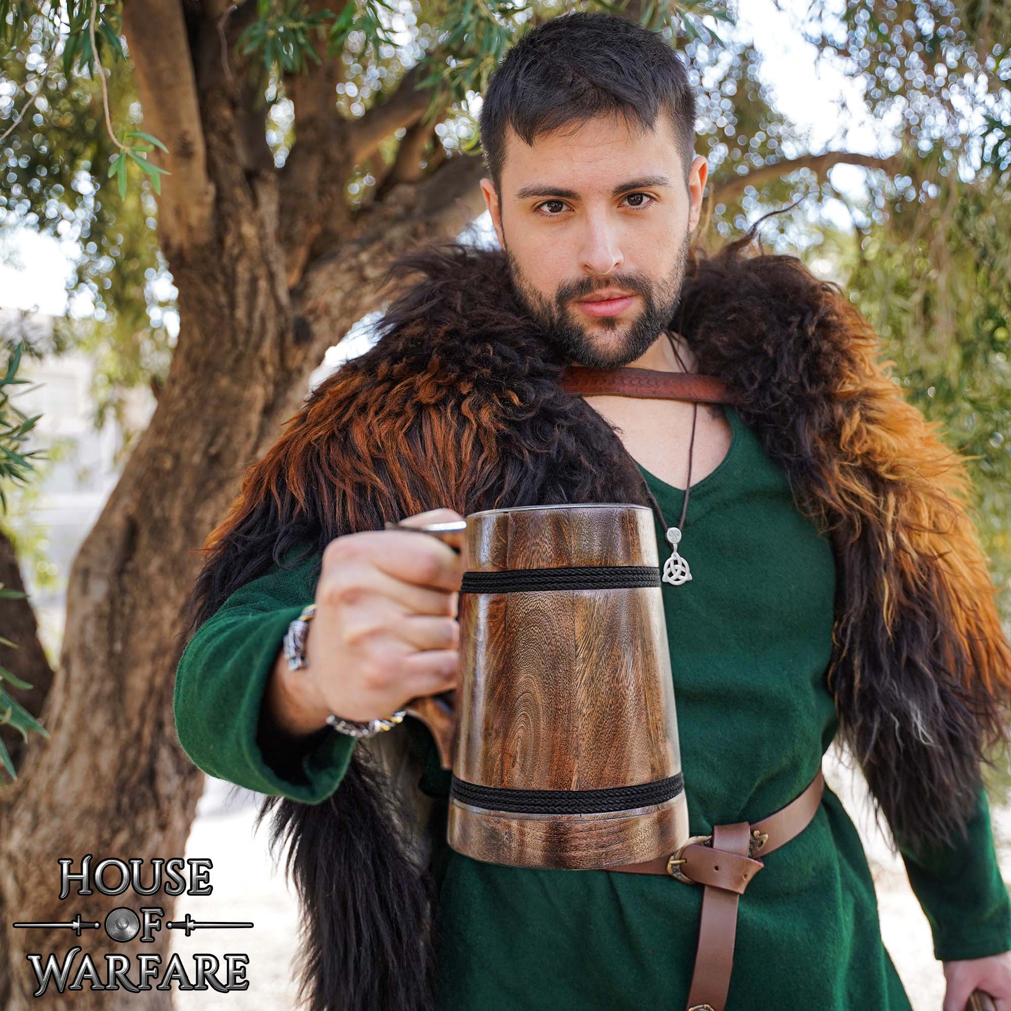 Jarra Vikinga de Madera con Revestimiento de Acero Inoxidable - Acabado Pulido - Imagen 2