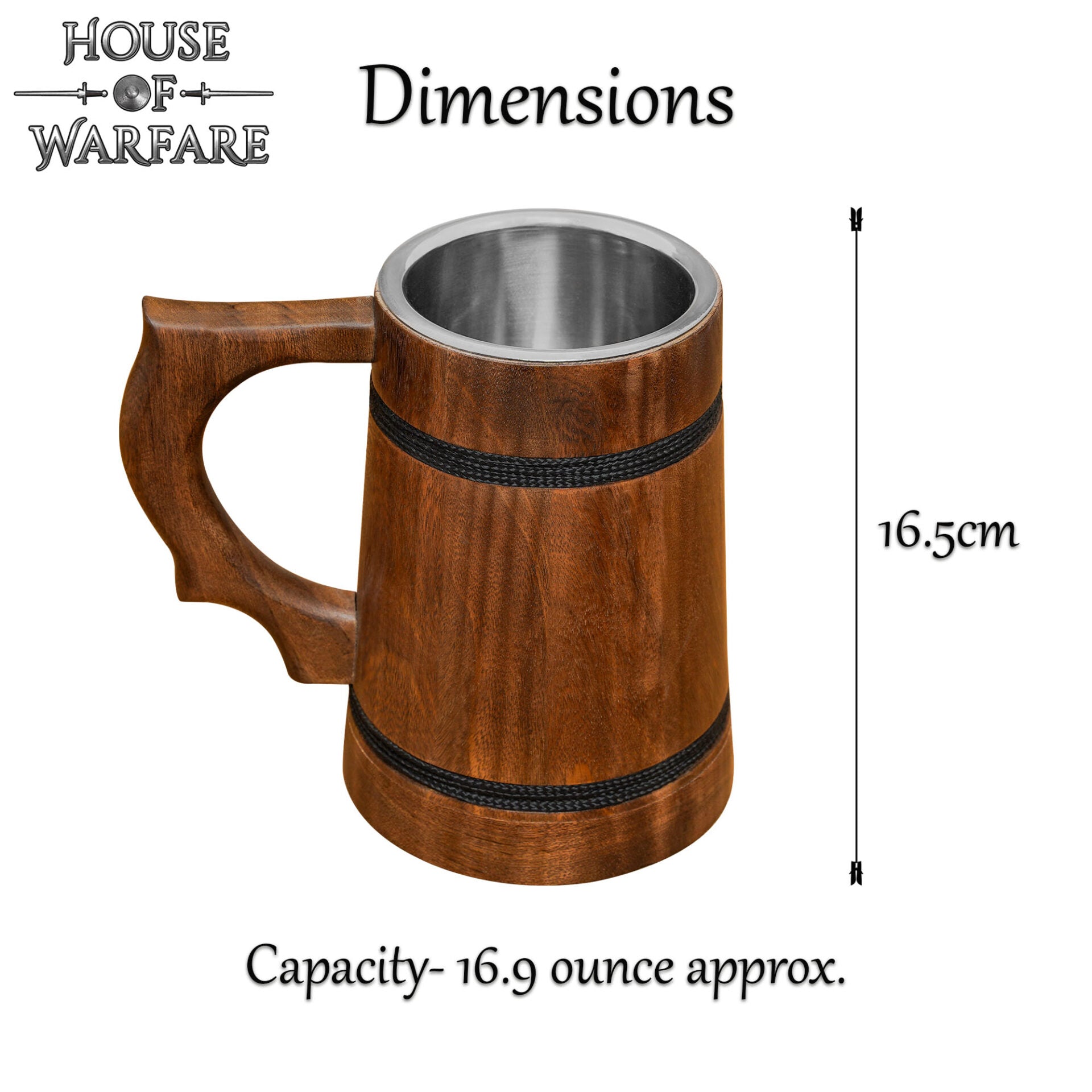 Jarra Vikinga de Madera con Revestimiento de Acero Inoxidable - Acabado Pulido - Imagen 15