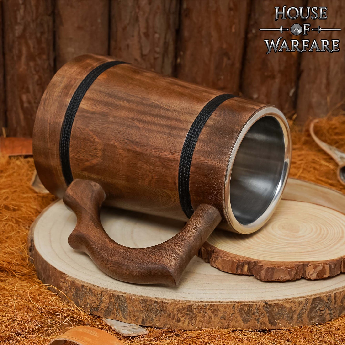 Jarra Vikinga de Madera con Revestimiento de Acero Inoxidable - Acabado Pulido - Imagen 6