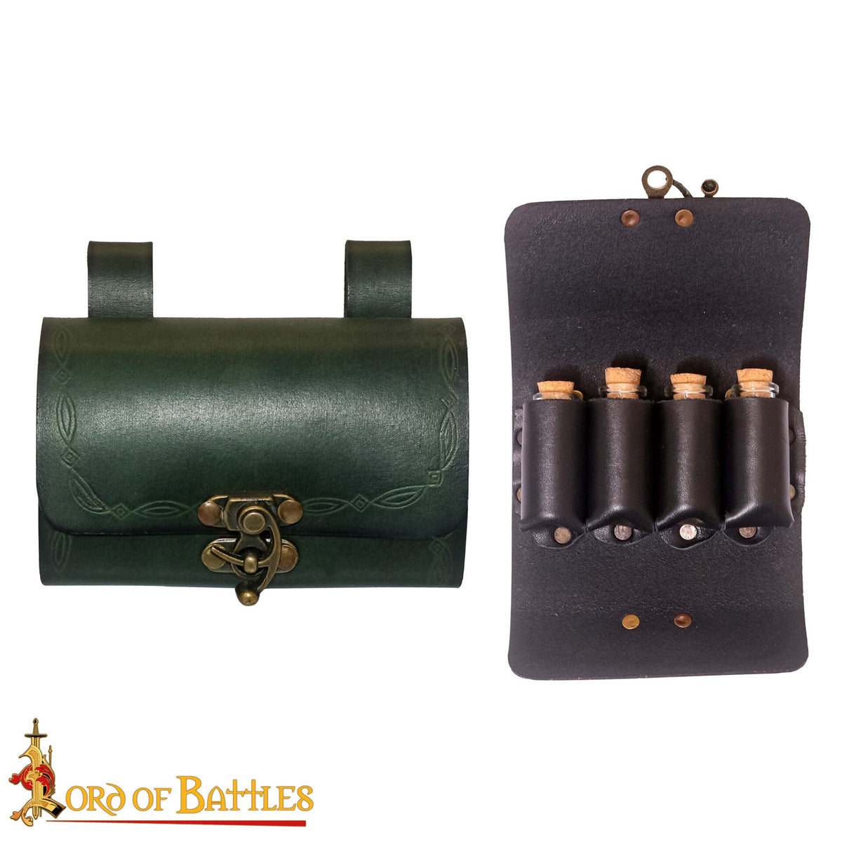 Imagen única de: Bolsa de pociones de cuero con 4 frascos