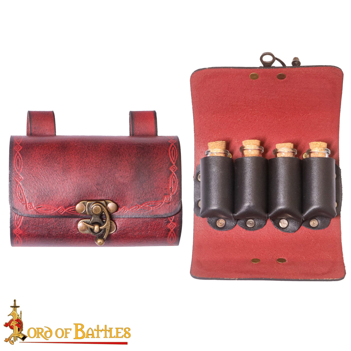 Imagen única de: Bolsa de pociones de cuero con 4 frascos