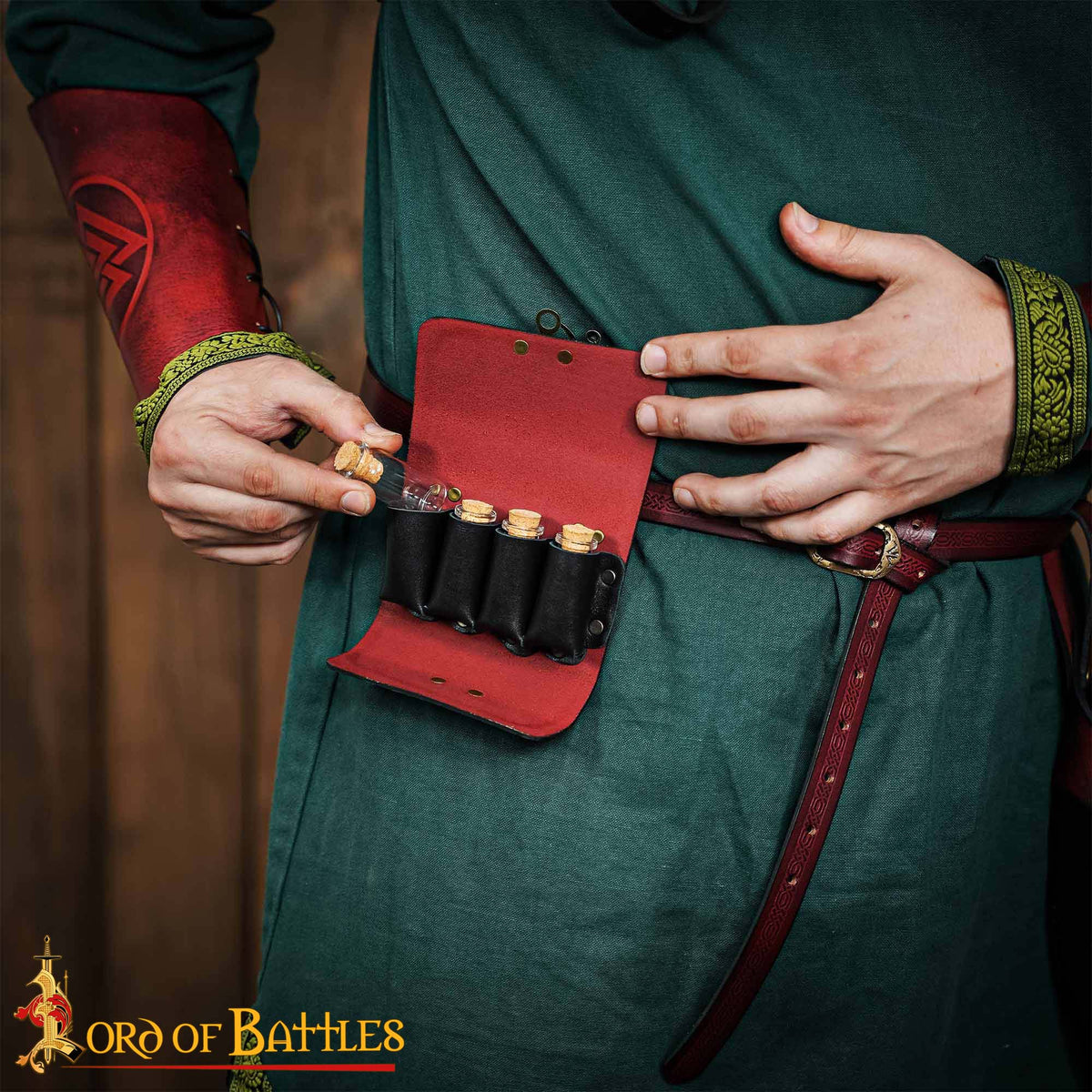 Imagen única de: Bolsa de pociones de cuero con 4 frascos