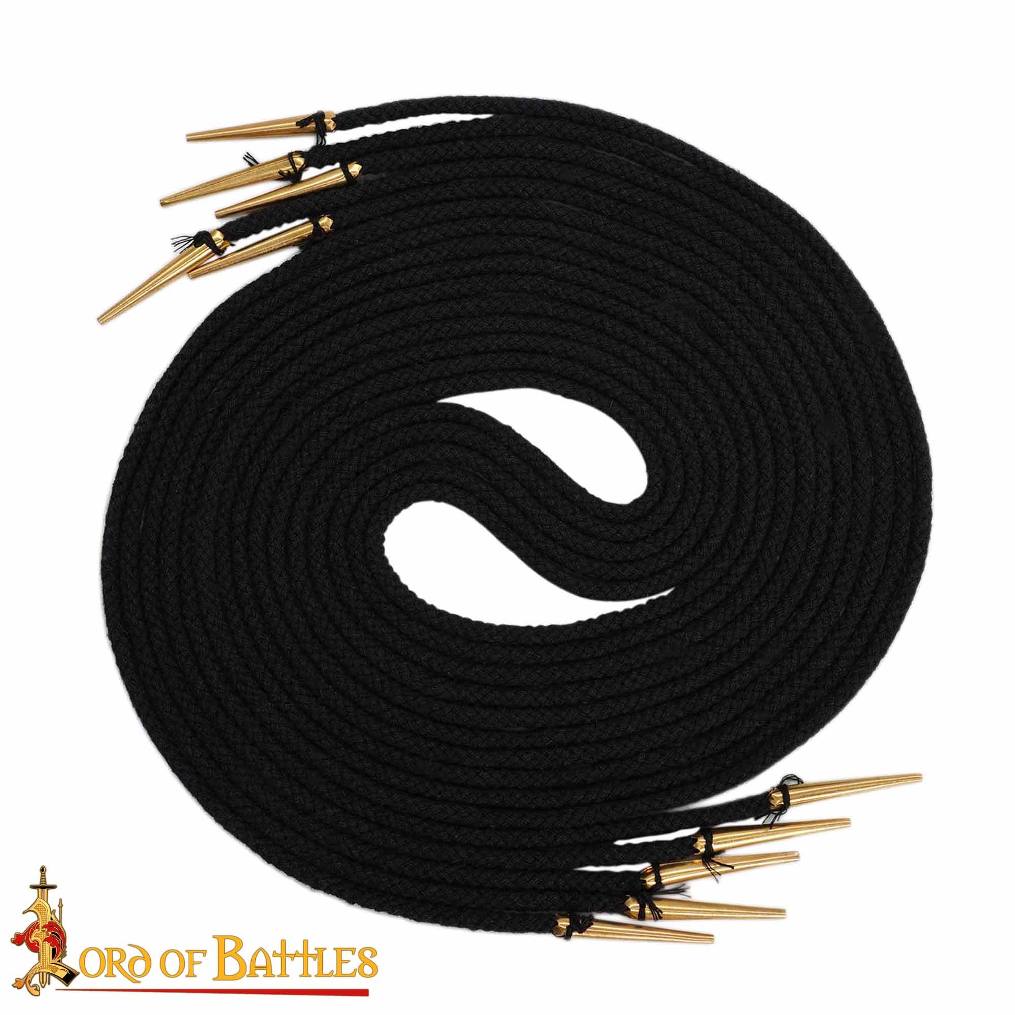 Cordones de Algodón Negro con Remates de Latón Macizo - Juego de 5 Corbatas Medievales - Imagen 4