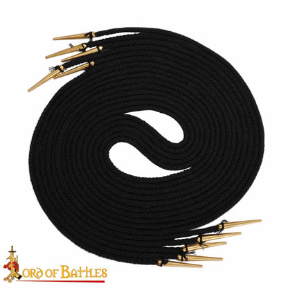 Cordones de Algodón Negro con Remates de Latón Macizo - Juego de 5 Corbatas Medievales - Imagen 4