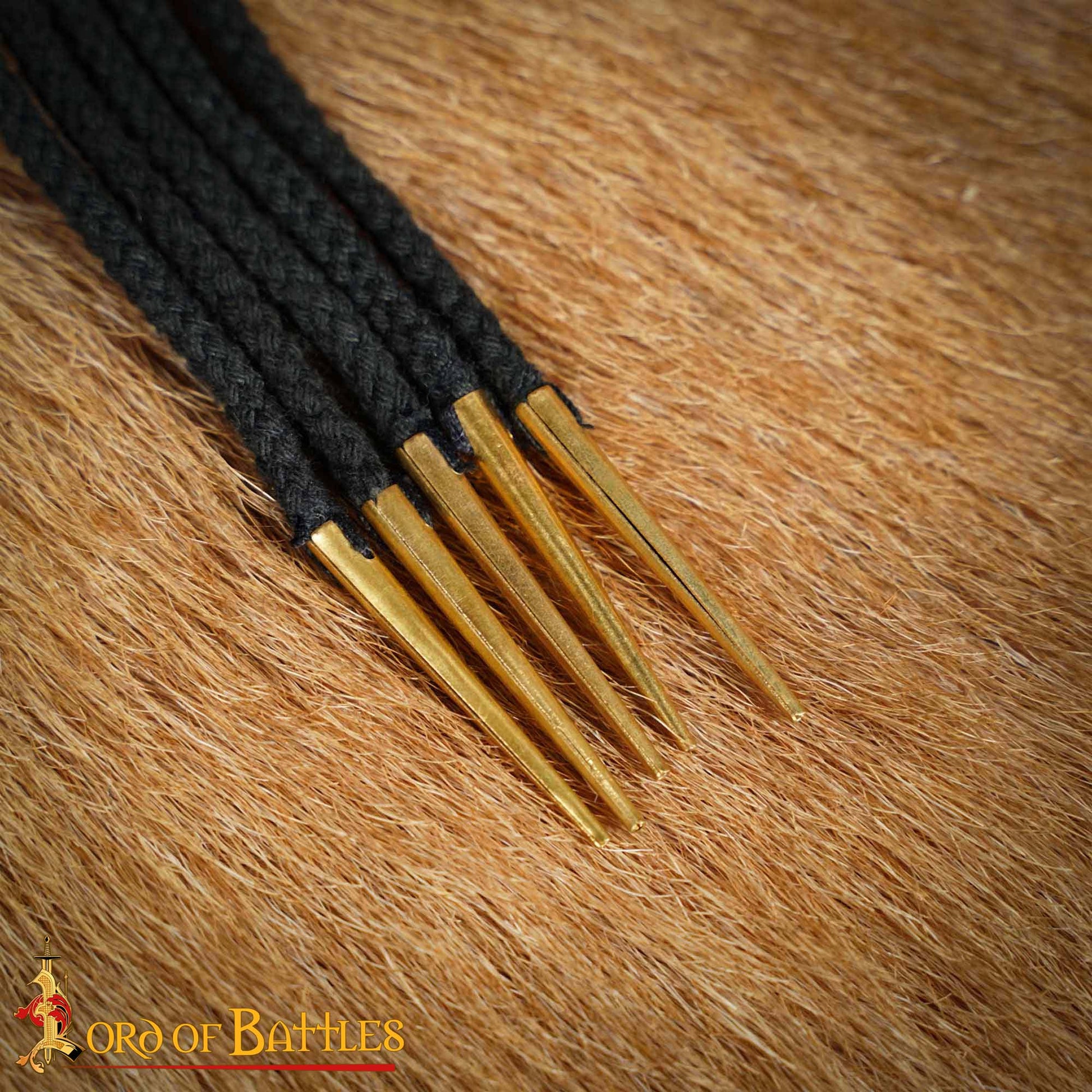 Cordones de Algodón Negro con Remates de Latón Macizo - Juego de 5 Corbatas Medievales - Imagen 5