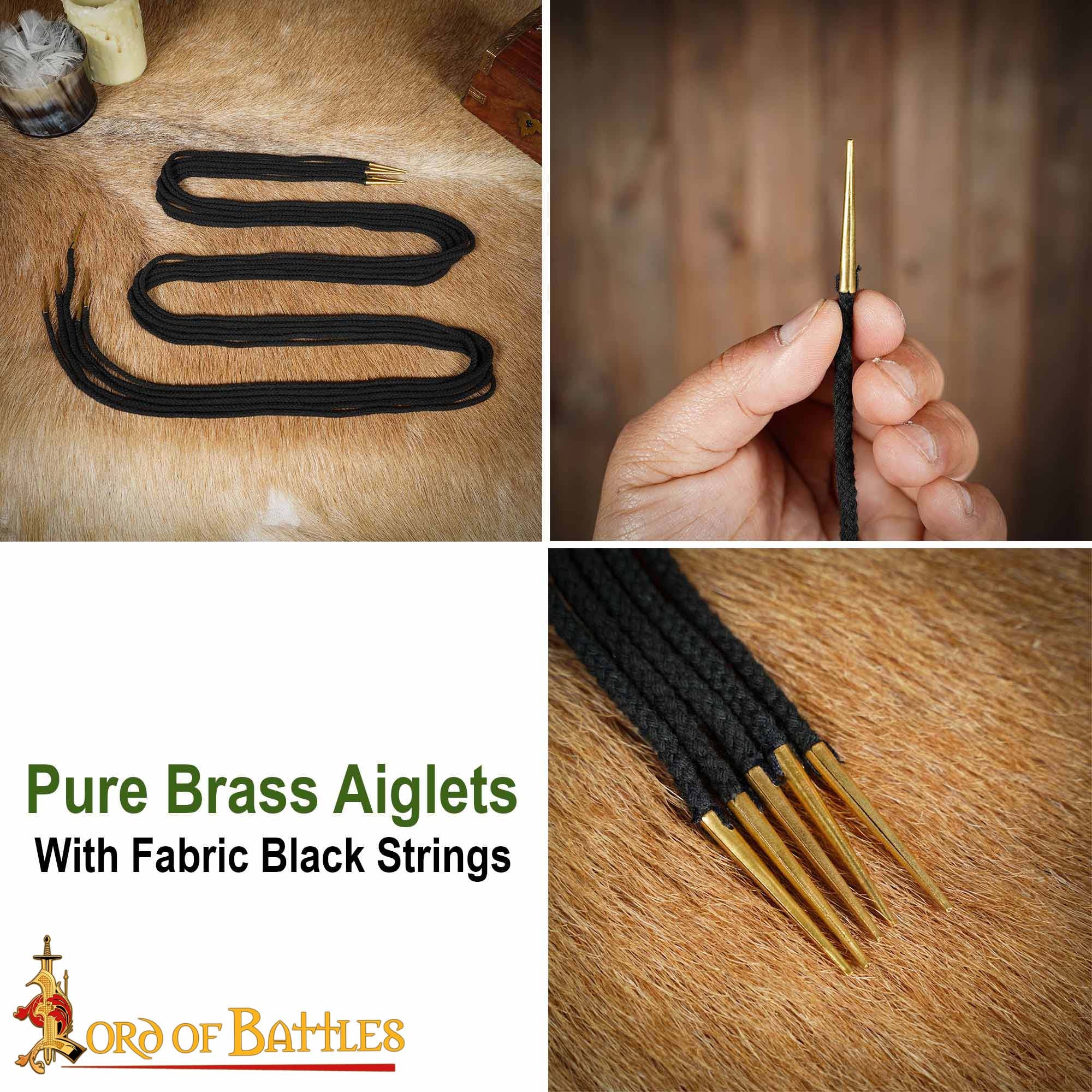 Cordones de Algodón Negro con Remates de Latón Macizo - Juego de 5 Corbatas Medievales - Imagen 7