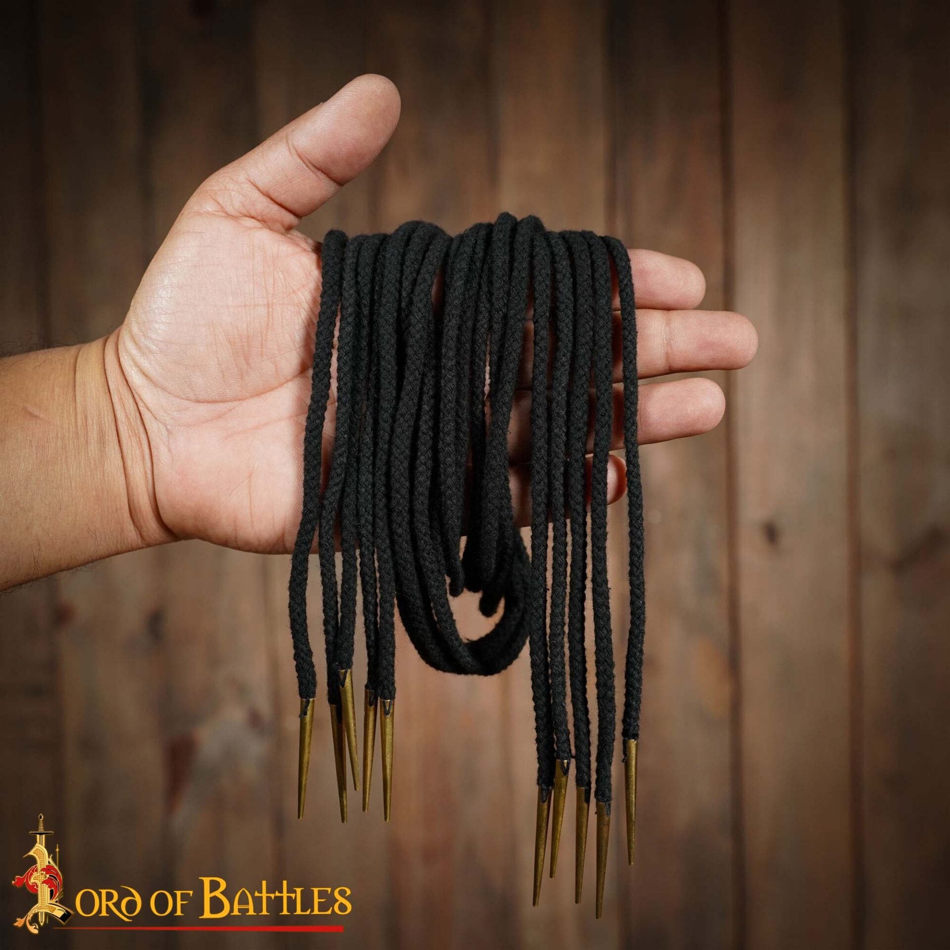 Cordones de Algodón Negro con Remates de Latón Macizo - Juego de 5 Corbatas Medievales - Imagen 1