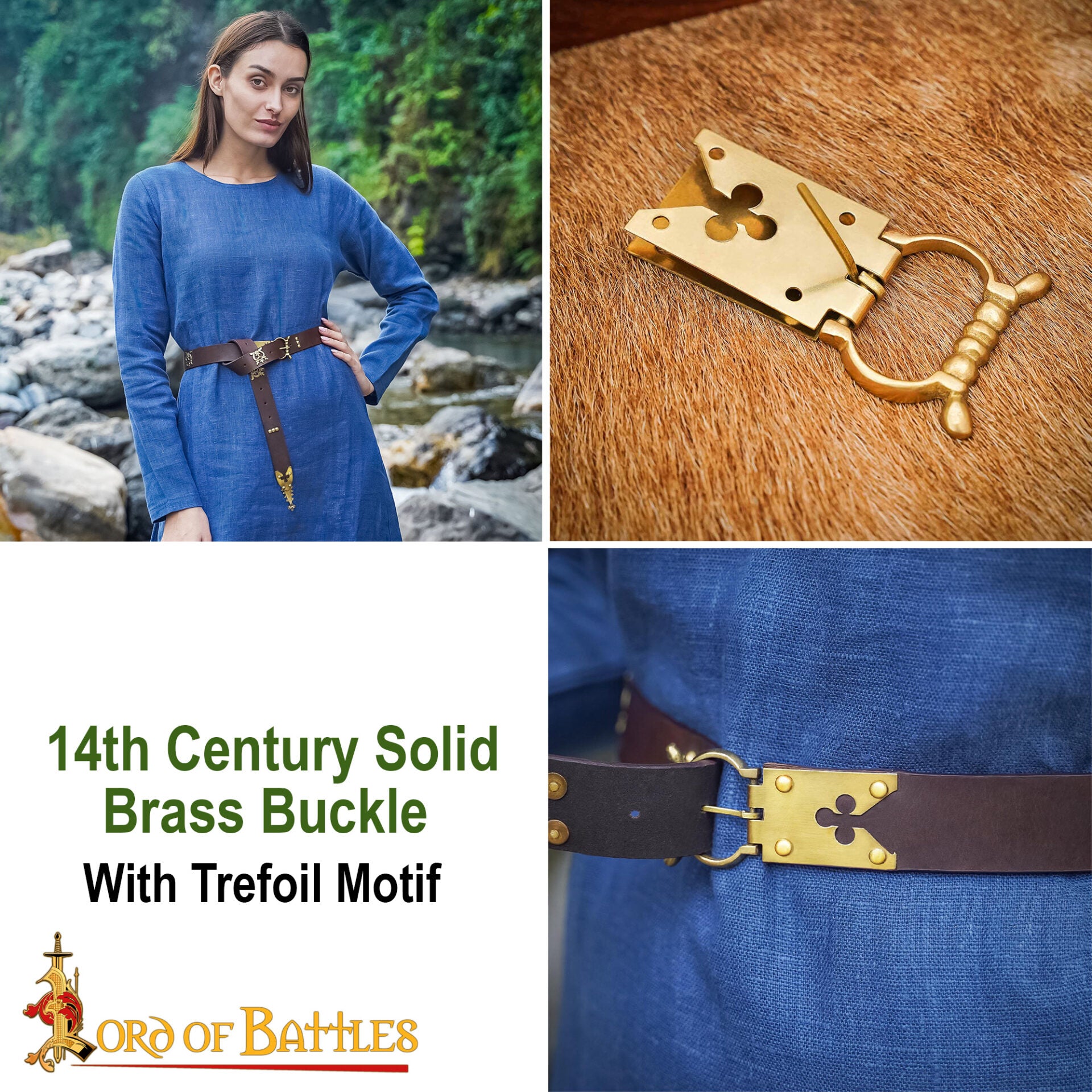 Hebilla de Cinturón de Latón Medieval - Motivo Trébol para Larp y Disfraces Históricos - Imagen 8