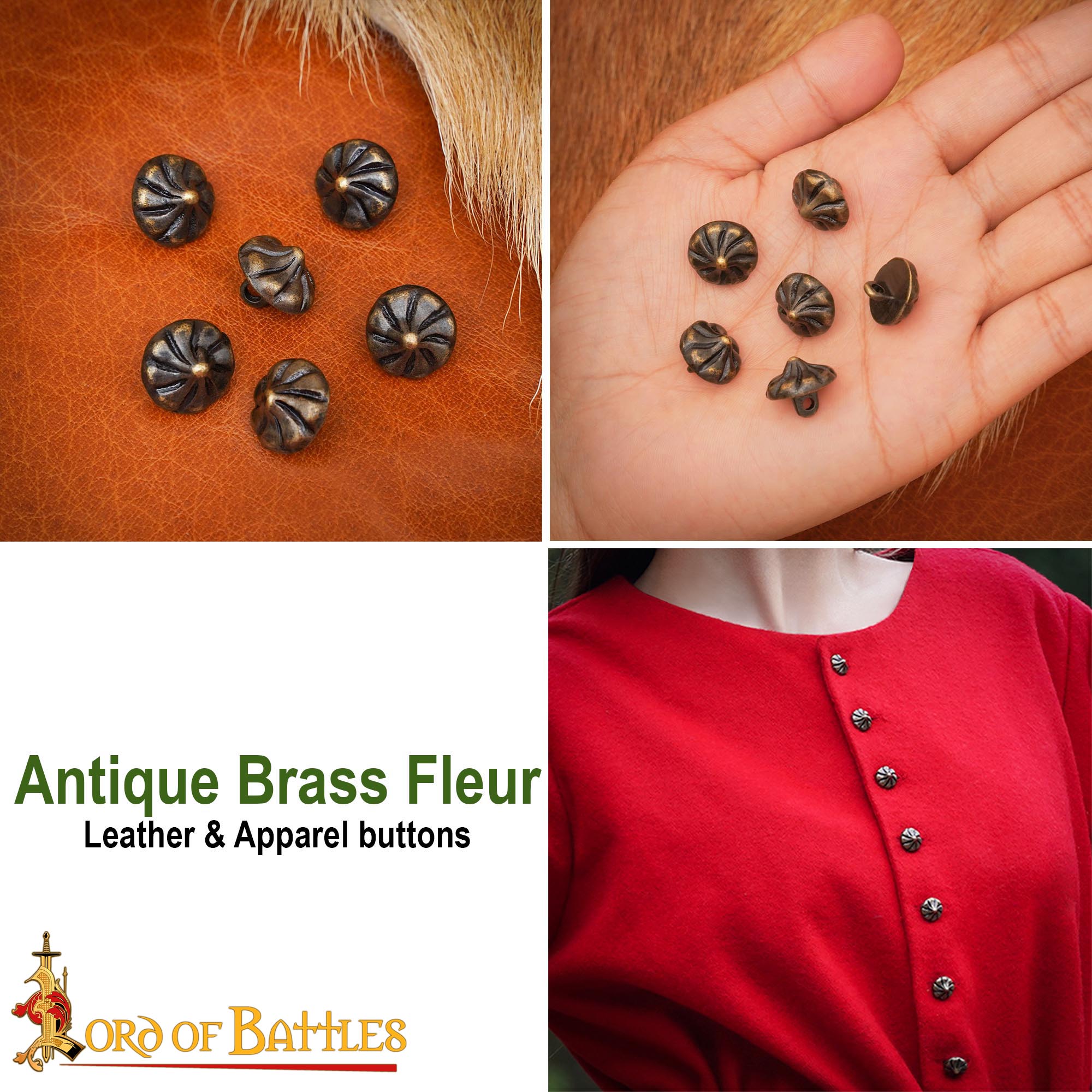 Botones Cónicos de Latón del Siglo Xv - Juego de 6 Cierres Históricos para Prendas de Vestir - Imagen 8