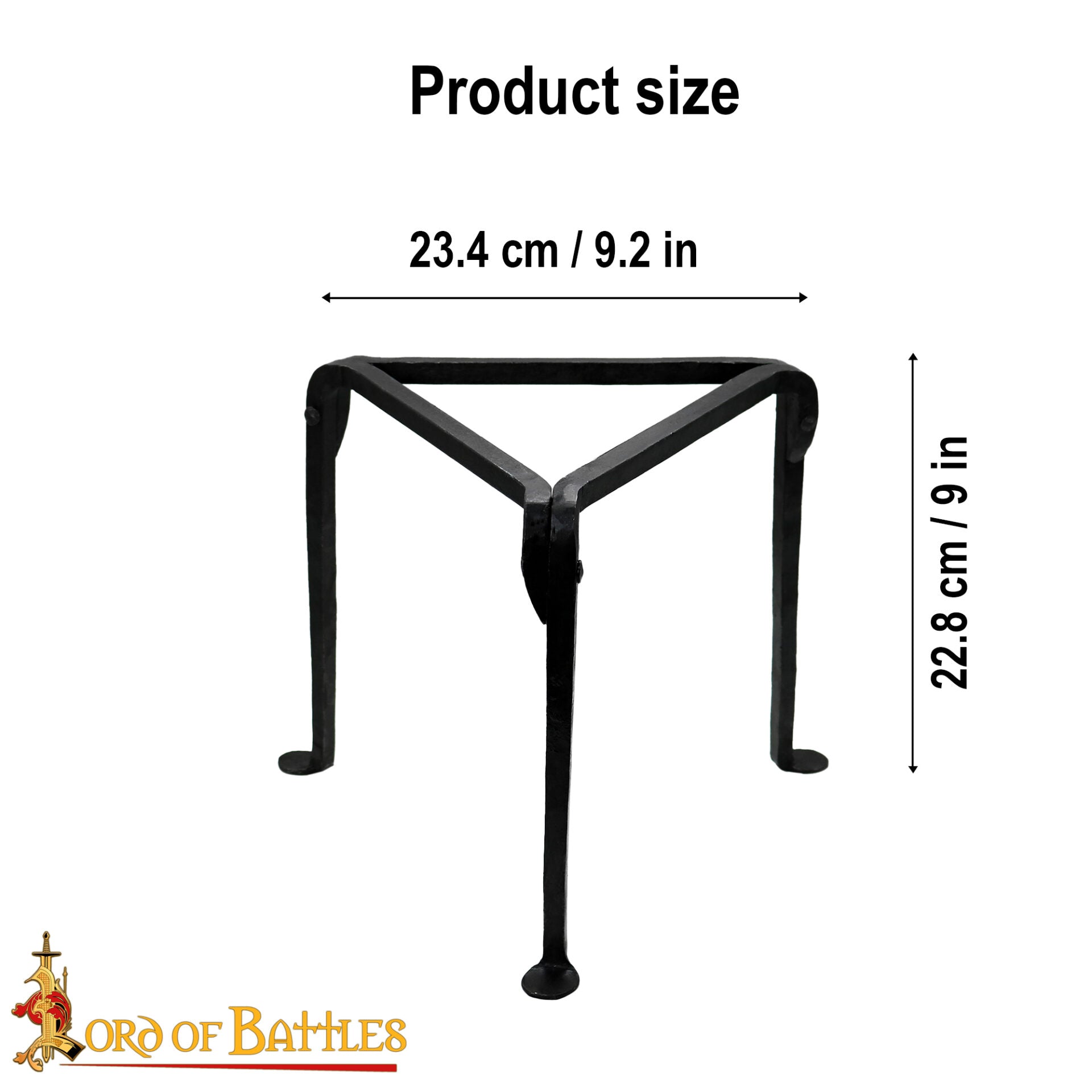 Trípode de Hierro Forjado a Mano - 9 Pulgadas Acabado Negro - Soporte Medieval para Olla de Campamento - Imagen 4
