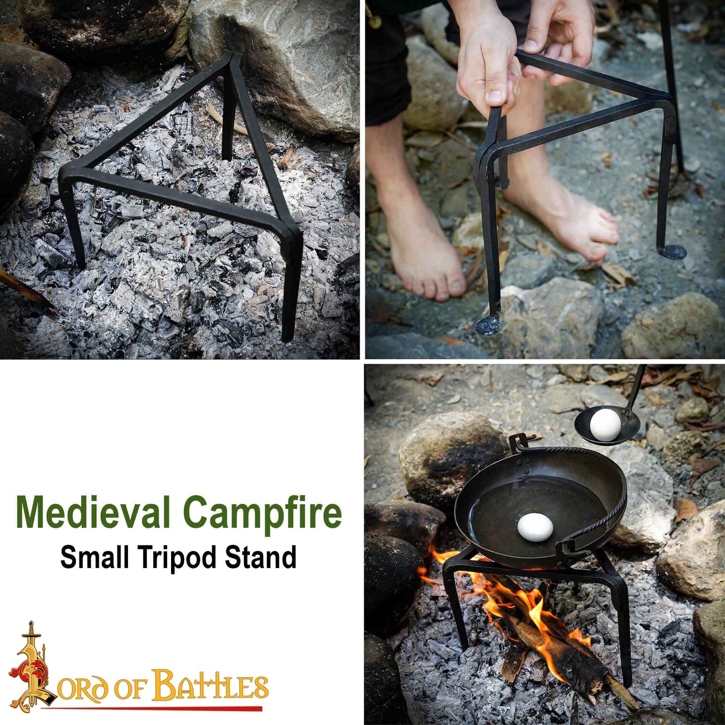Trípode de Hierro Forjado a Mano - 9 Pulgadas Acabado Negro - Soporte Medieval para Olla de Campamento - Imagen 8