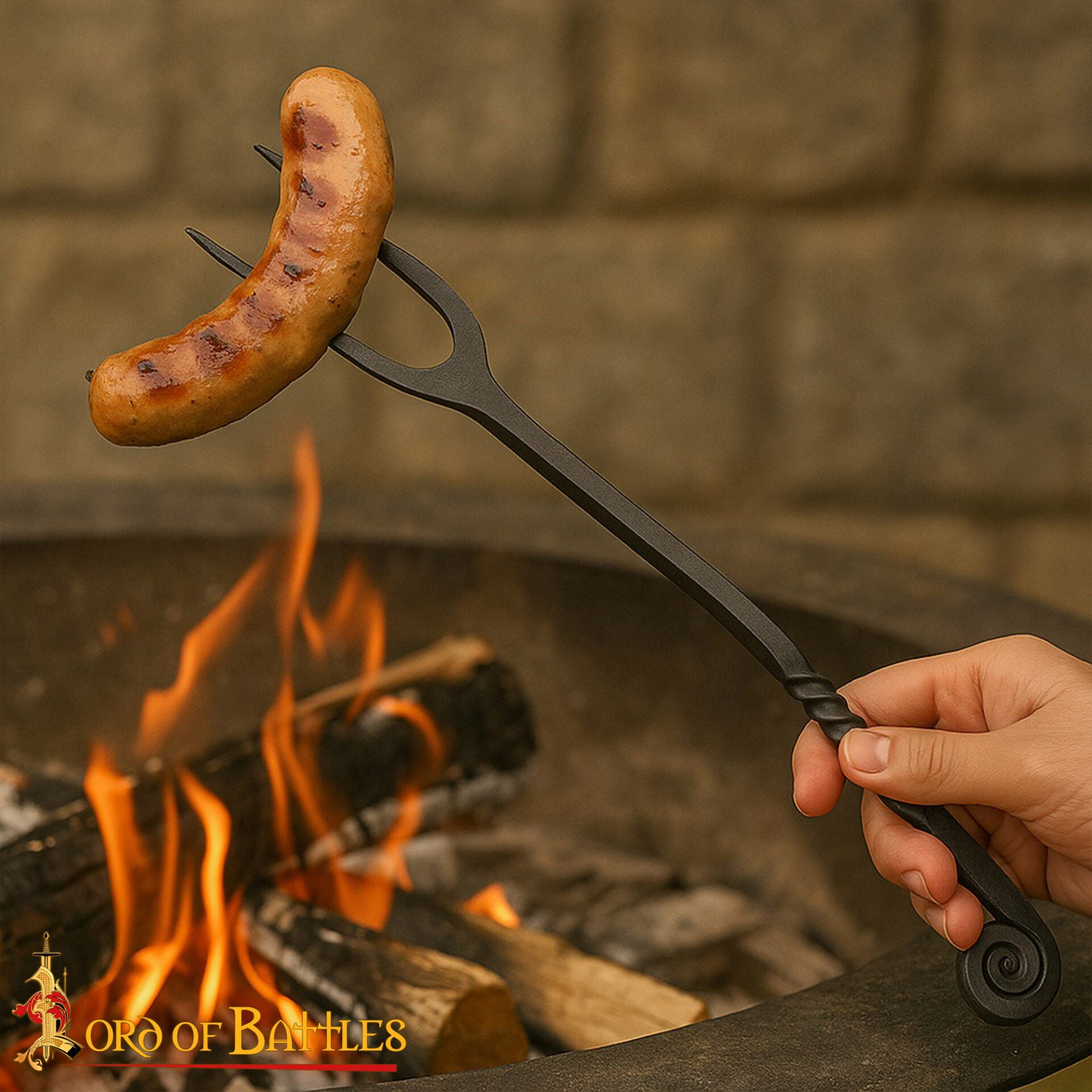 Viking Tenedor de Hierro Forjado a Mano para Ollas - Mango Retorcido Herramienta para Cocinar y Servir a Fuego Abierto - Imagen 2