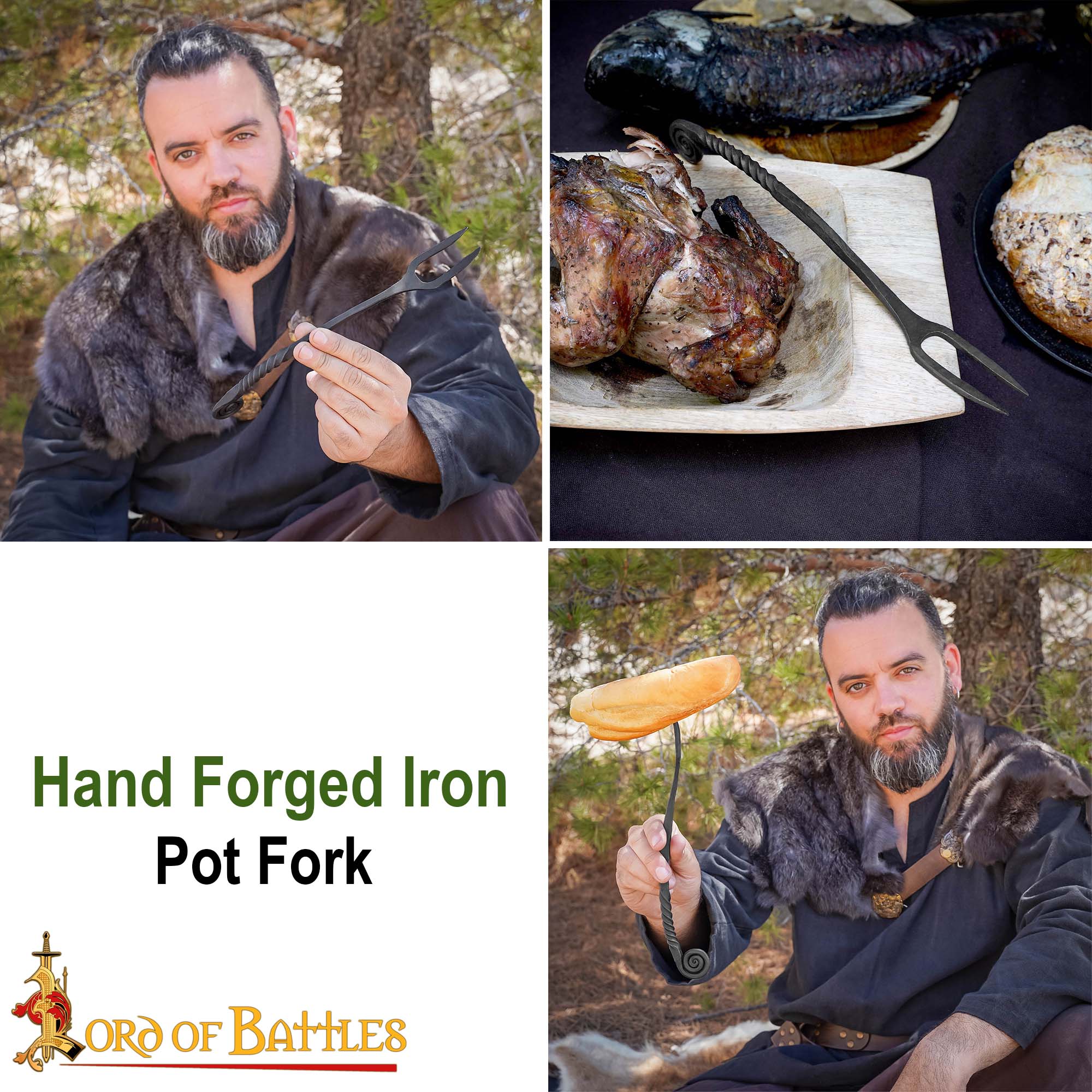 Viking Tenedor de Hierro Forjado a Mano para Ollas - Mango Retorcido Herramienta para Cocinar y Servir a Fuego Abierto - Imagen 9